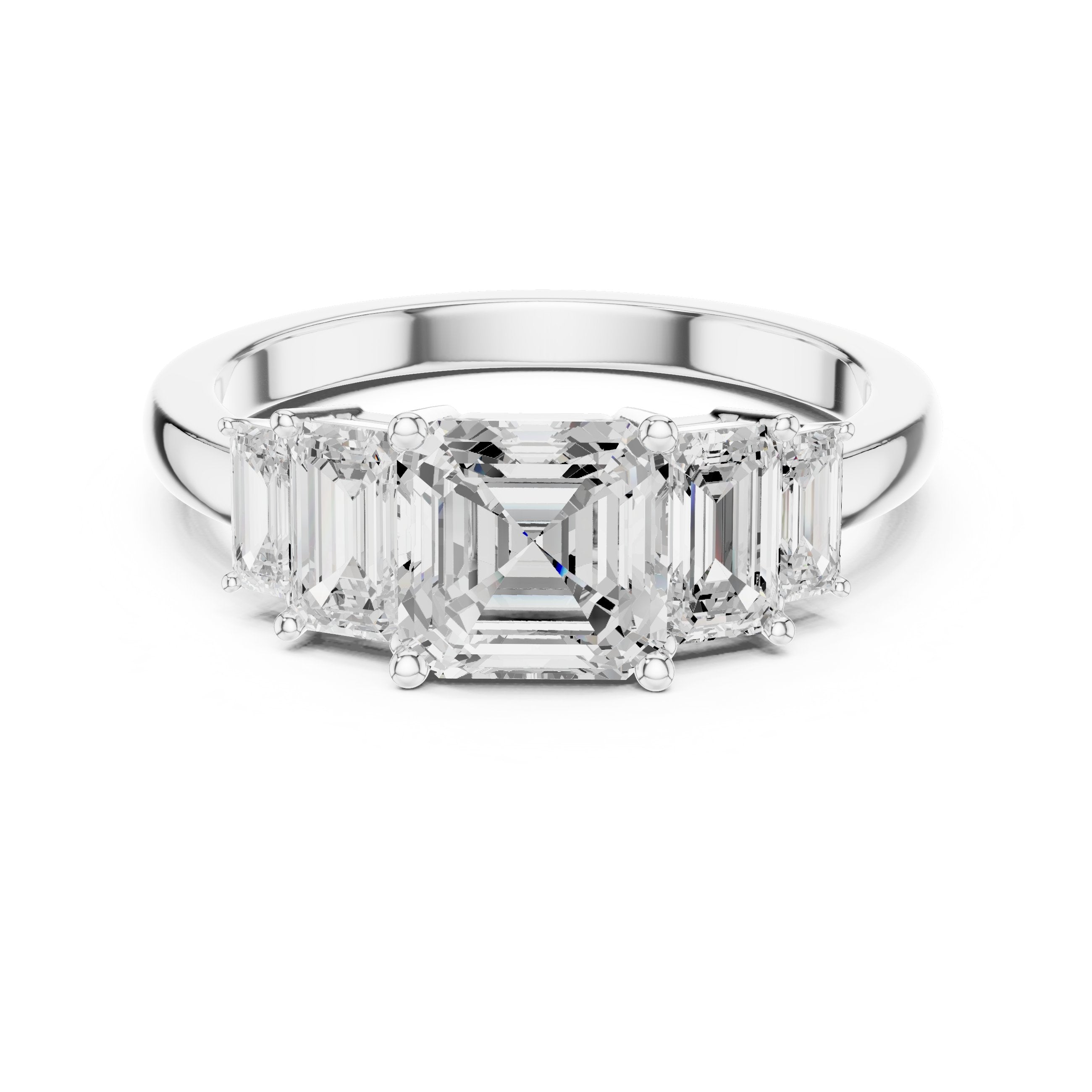 Emerald and Baguette Five Stone Diamond Ring in White Gold - VYKA Diamonds
