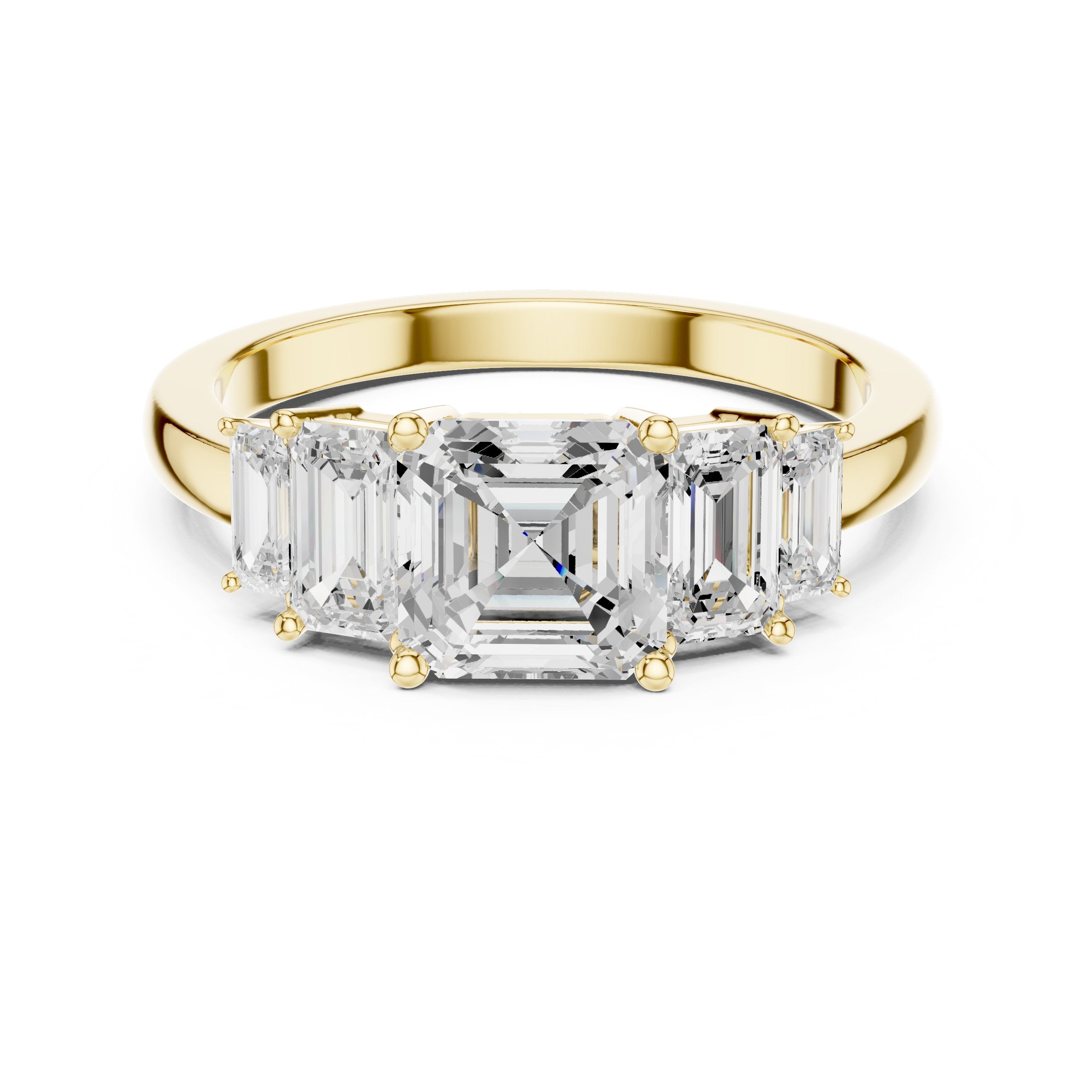 Emerald and Baguette Five Stone Diamond Ring in Yellow Gold - VYKA Diamonds