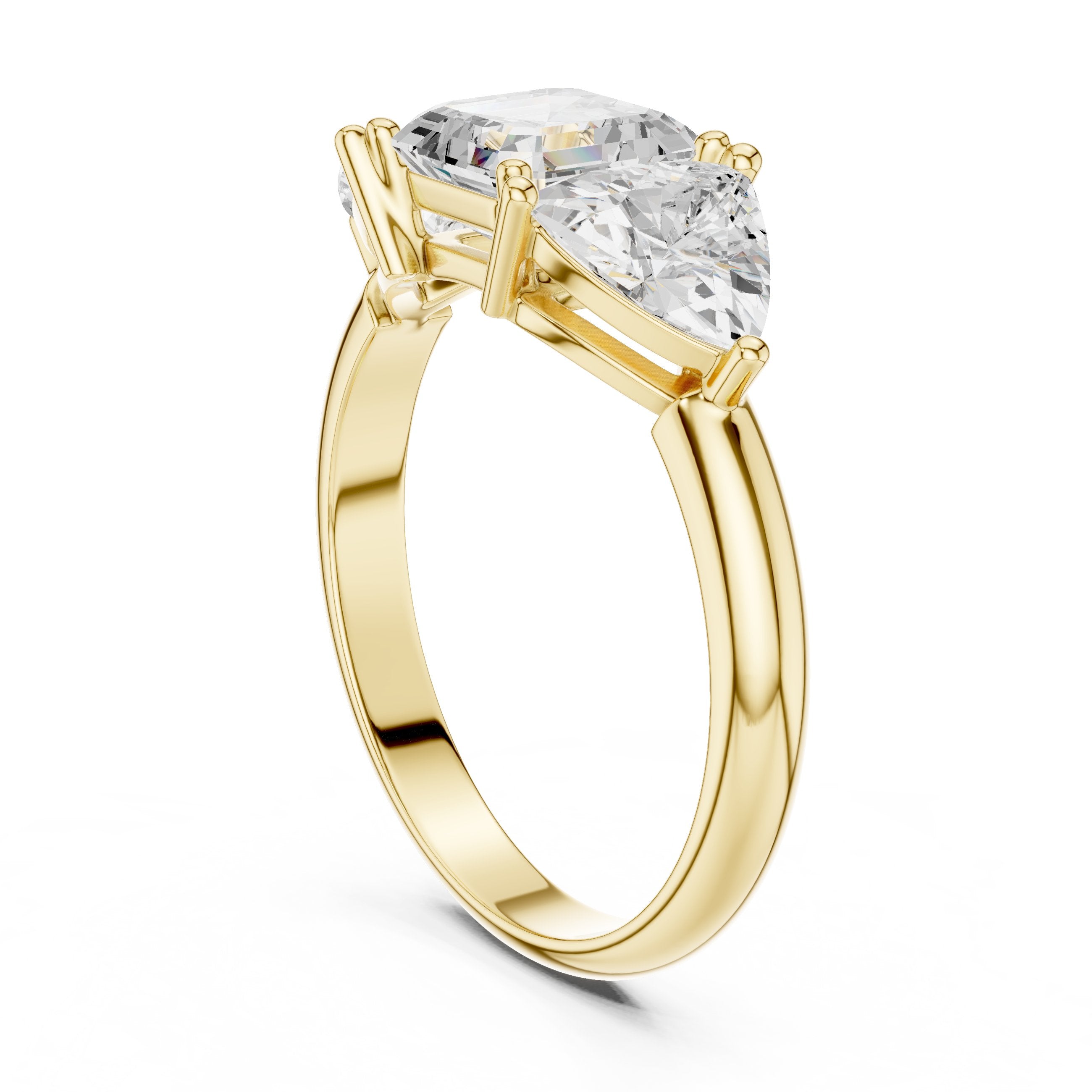 Asscher Diamond Trilogy Ring in Yellow Gold - VYKA Diamonds