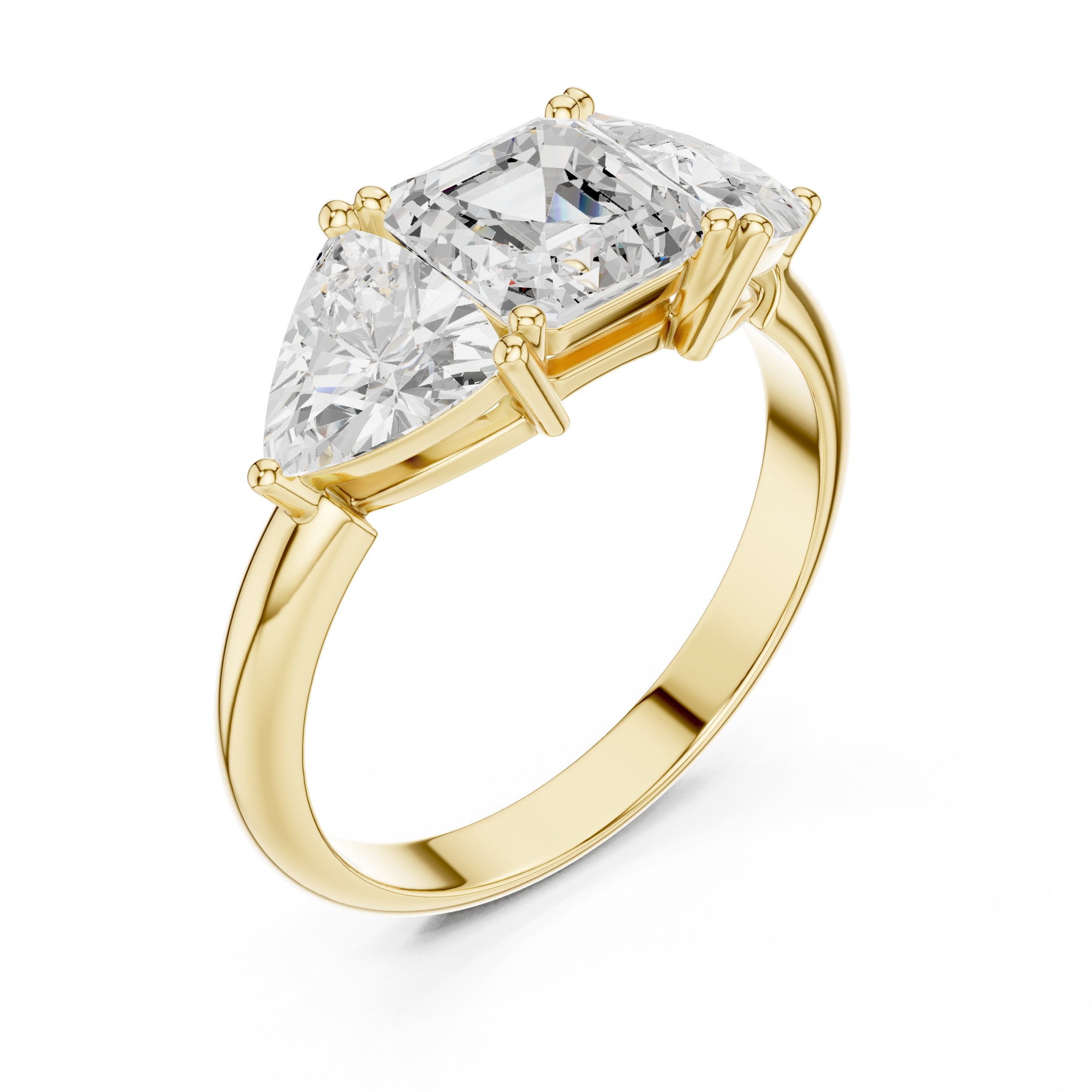 Asscher Diamond Trilogy Ring in Yellow Gold - VYKA Diamonds
