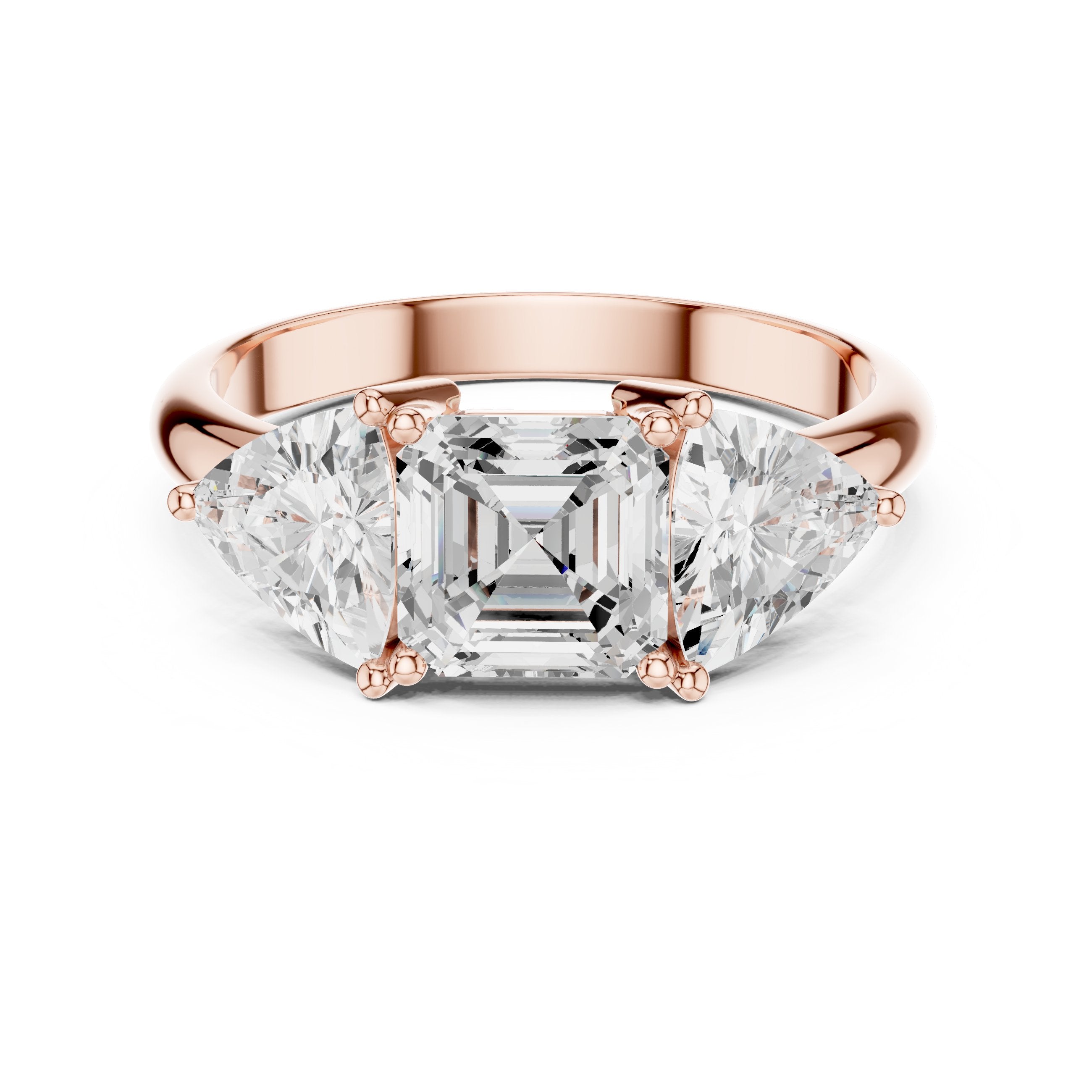 Asscher Diamond Trilogy Ring in Rose Gold - VYKA Diamonds