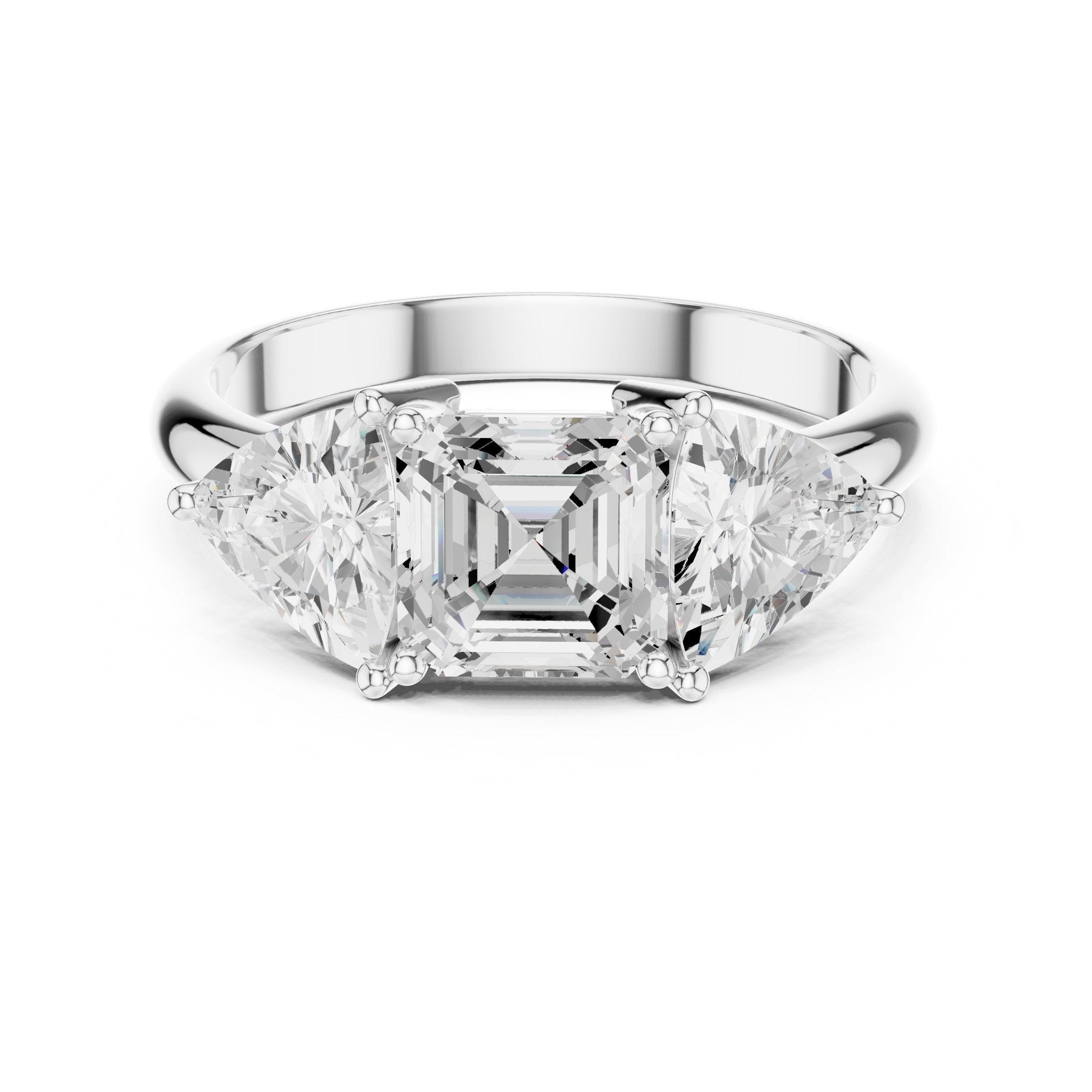 Asscher Diamond Trilogy Ring in White Gold - VYKA Diamonds