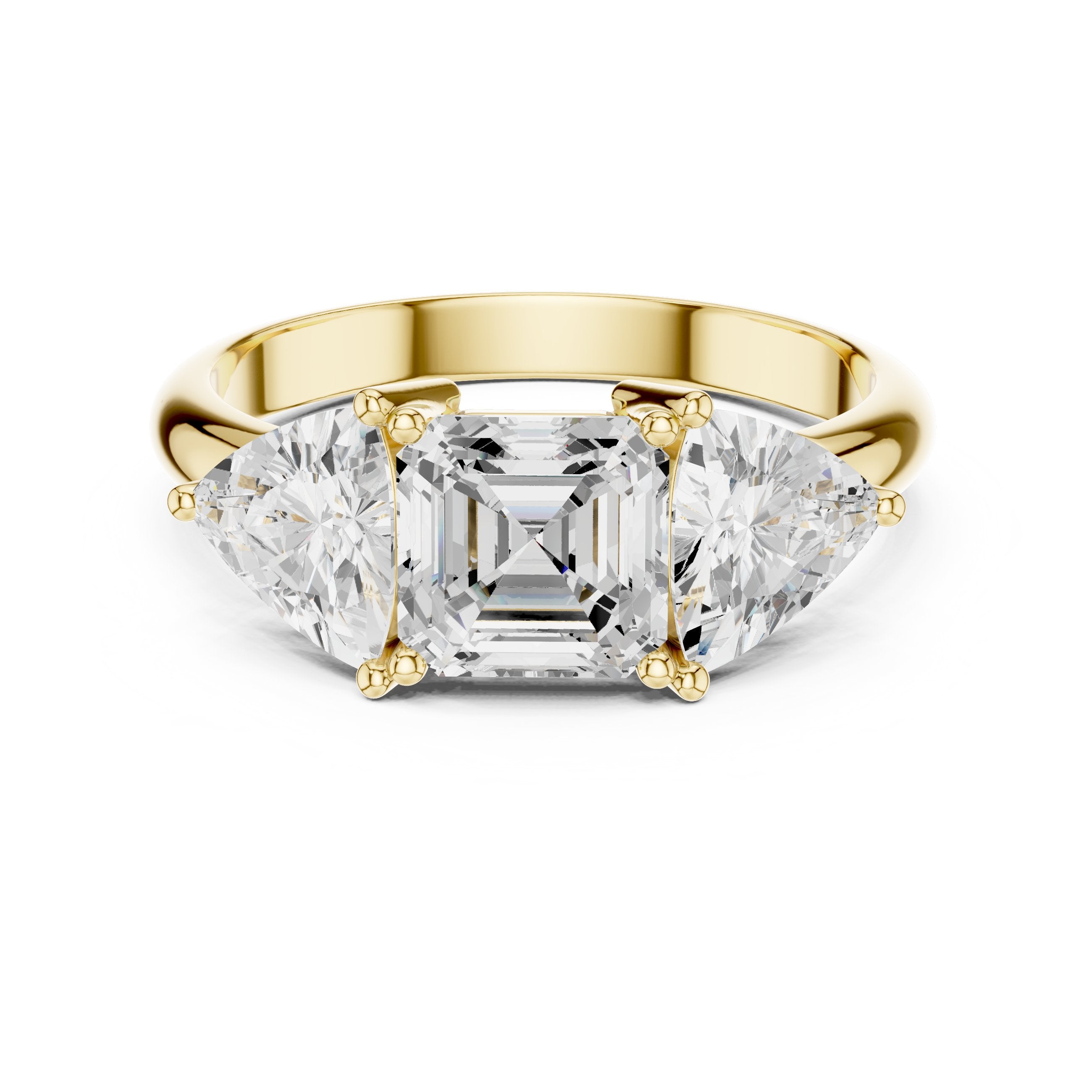 Asscher Diamond Trilogy Ring in Yellow Gold - VYKA Diamonds