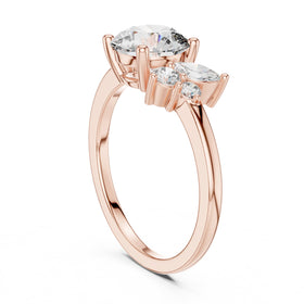 Round Diamond Engagement Ring with Side Marquise Cluster Accents