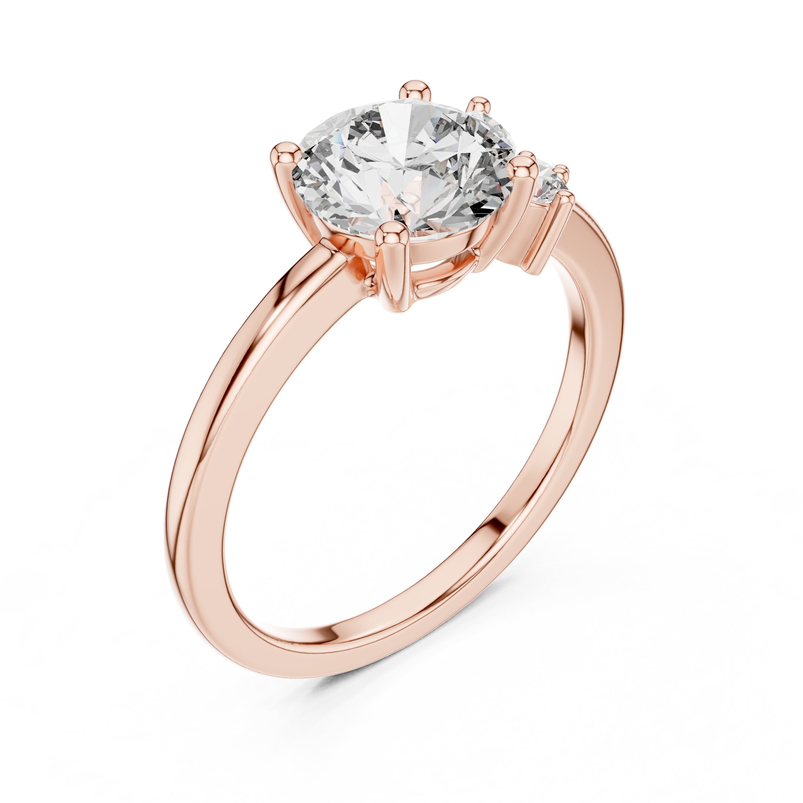 Round Diamond Engagement Ring with Side Marquise Cluster Accents in Rose Gold - VYKA Diamonds