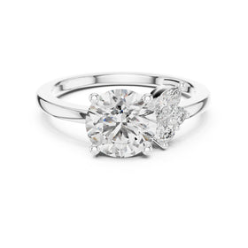 Round Diamond Engagement Ring with Side Marquise Cluster Accents