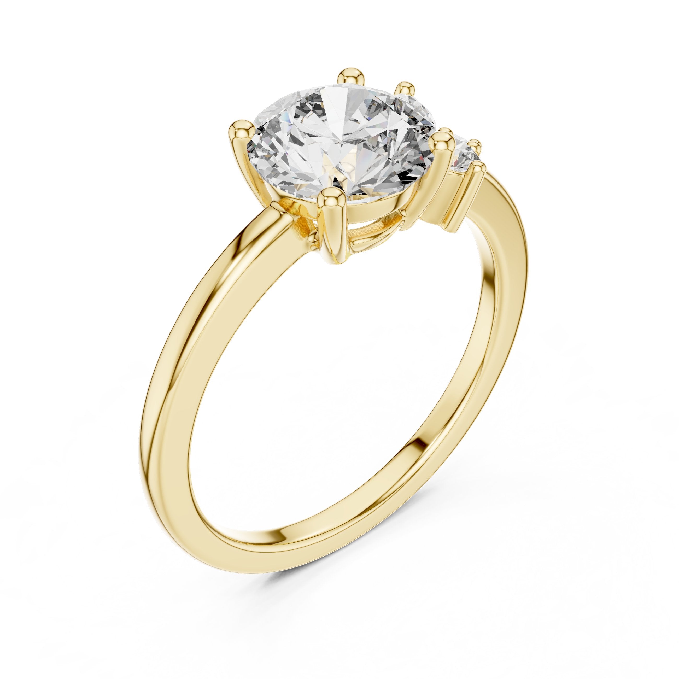 Round Diamond Engagement Ring with Side Marquise Cluster Accents in Yellow Gold - VYKA Diamonds