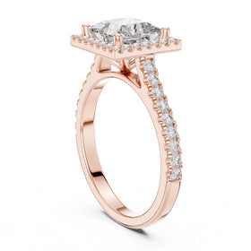 Princess Cut Halo Engagement Ring with Pavé Band