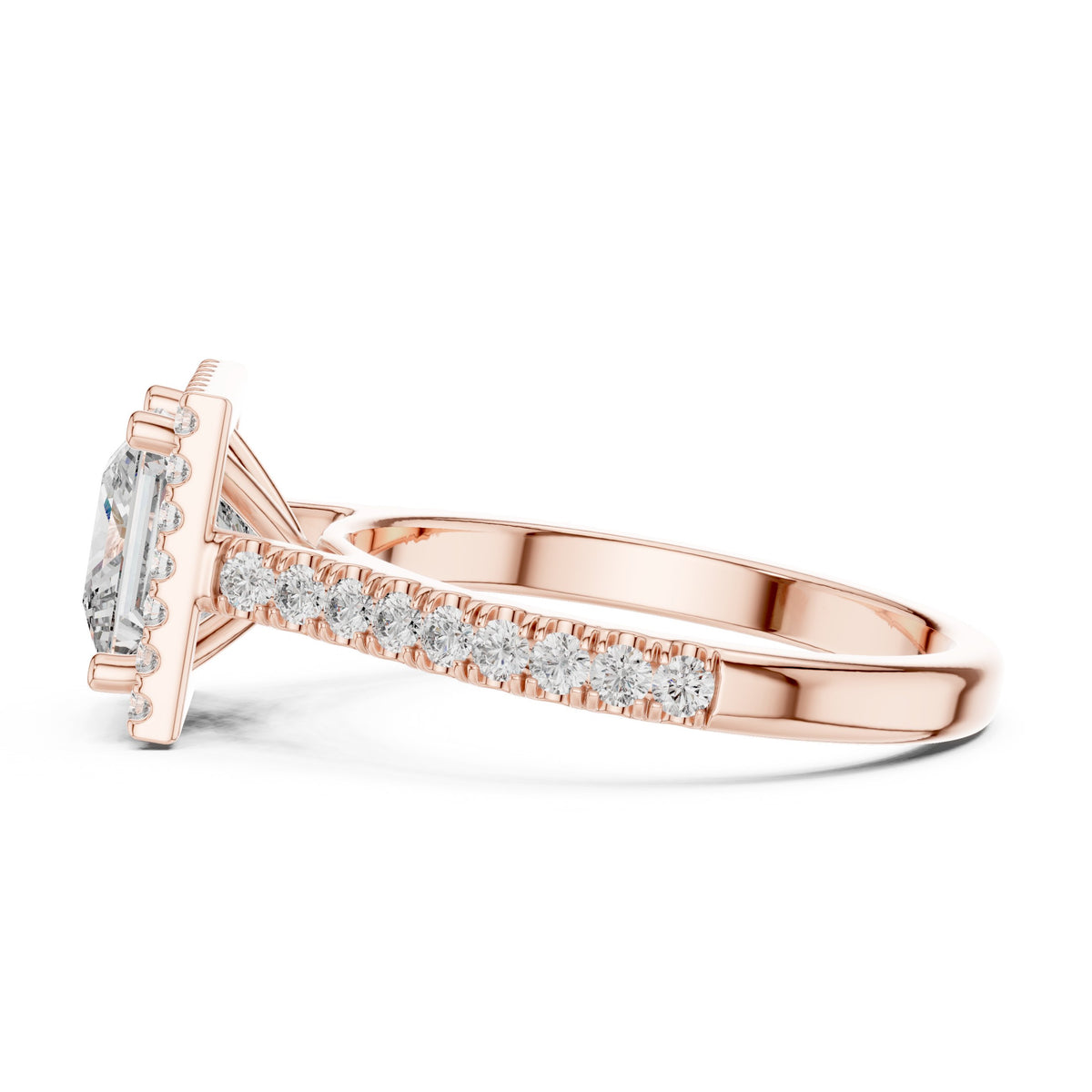 Princess Cut Halo Engagement Ring with Pavé Band