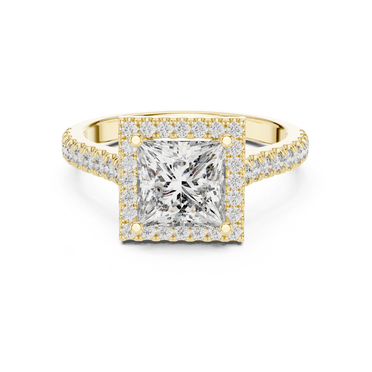 Princess Cut Halo Engagement Ring with Pavé Band