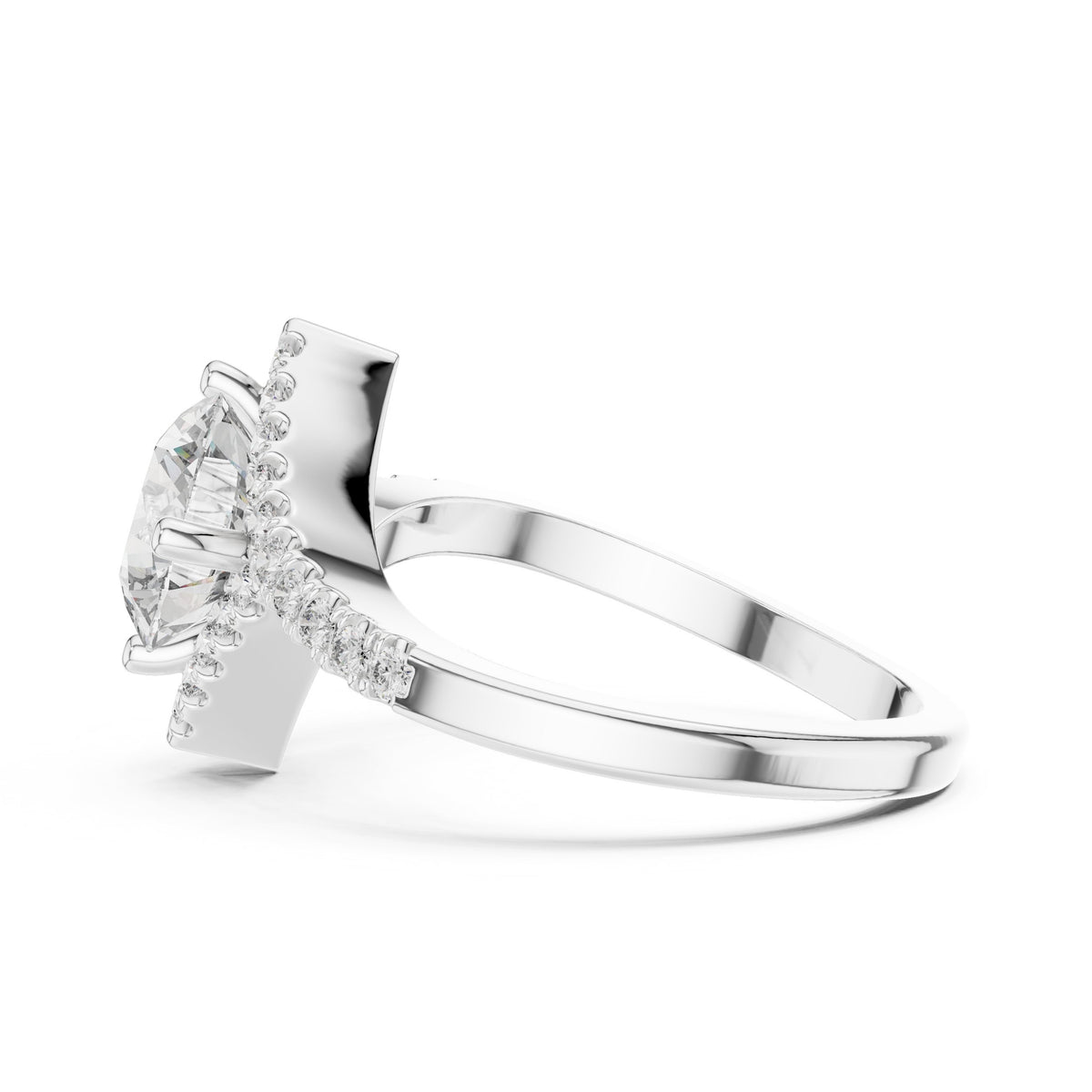 Round Diamond Kite Halo Engagement Ring with Twisted Pavé Band