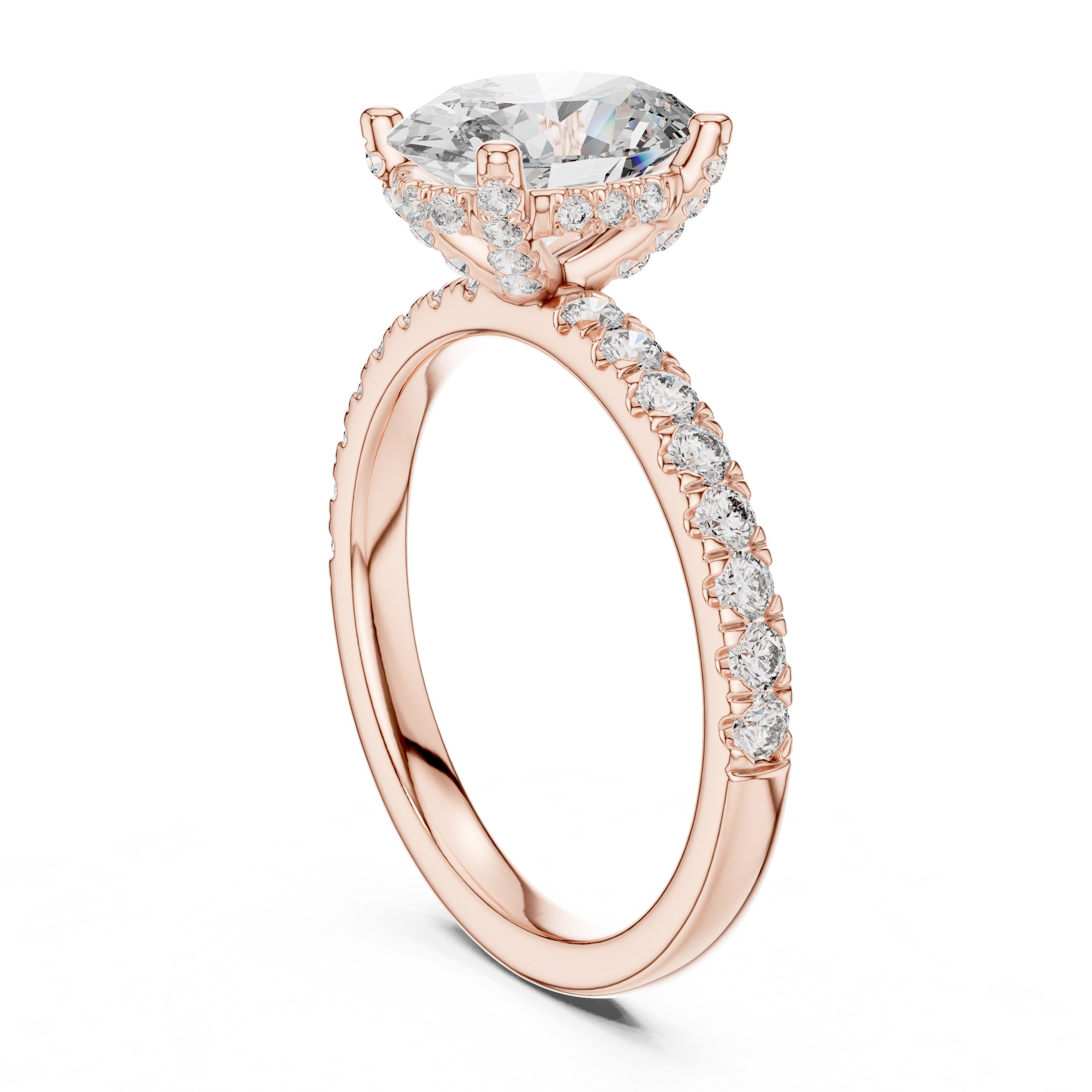 Oval Diamond Engagement Ring with Pavé Band in Rose Gold - VYKA Diamonds