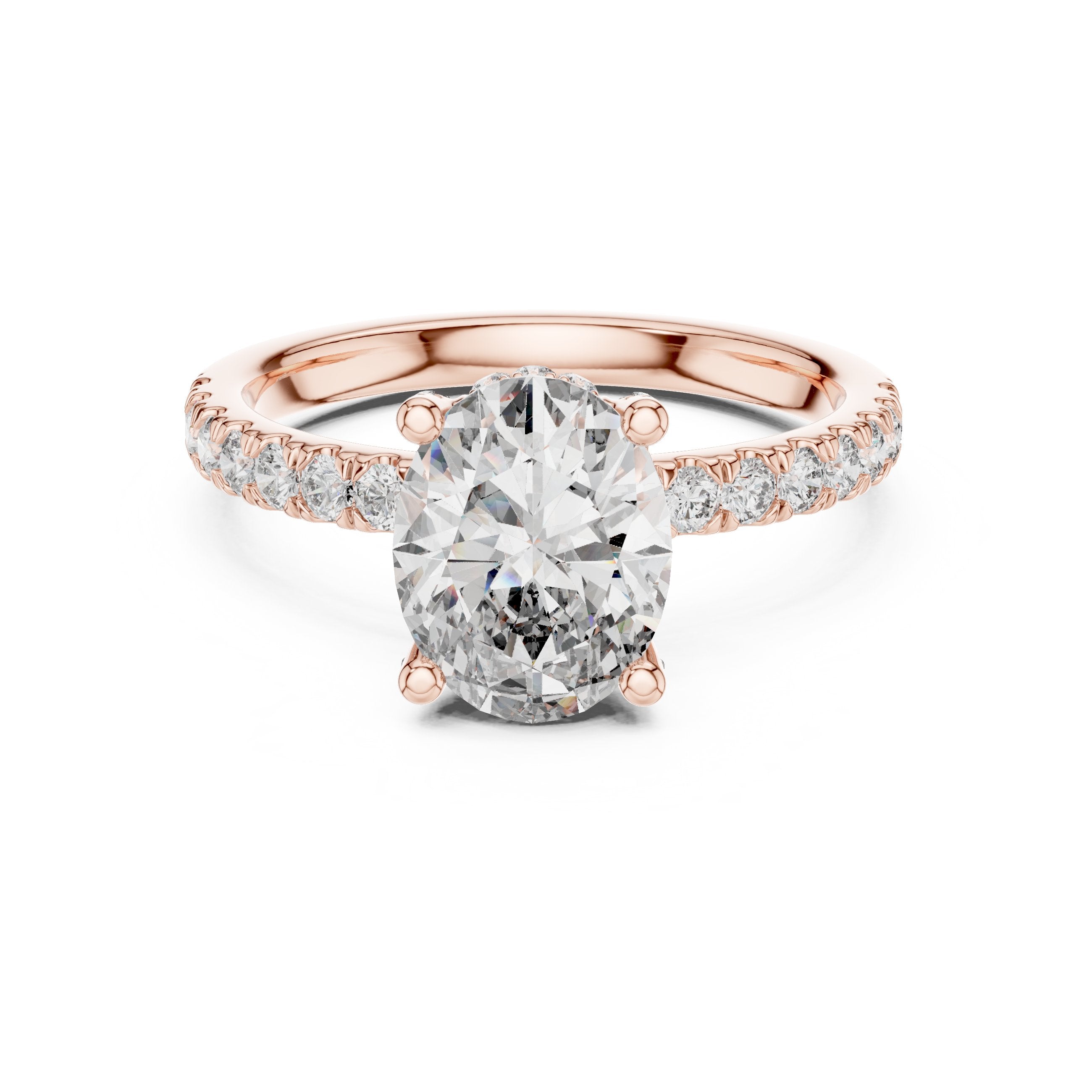 Oval Diamond Engagement Ring with Pavé Band in Rose Gold - VYKA Diamonds