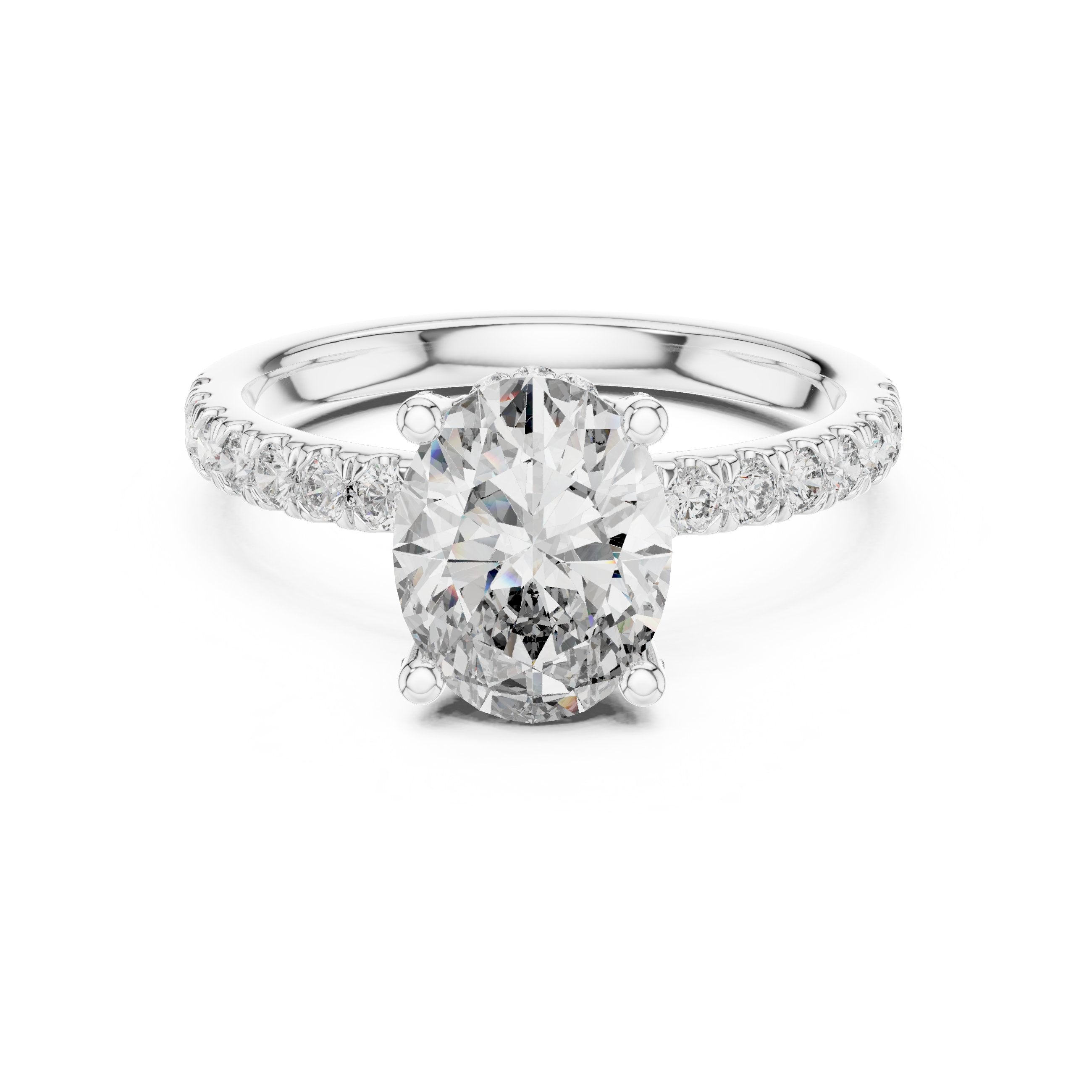 Oval Diamond Engagement Ring with Pavé Band in White Gold - VYKA Diamonds