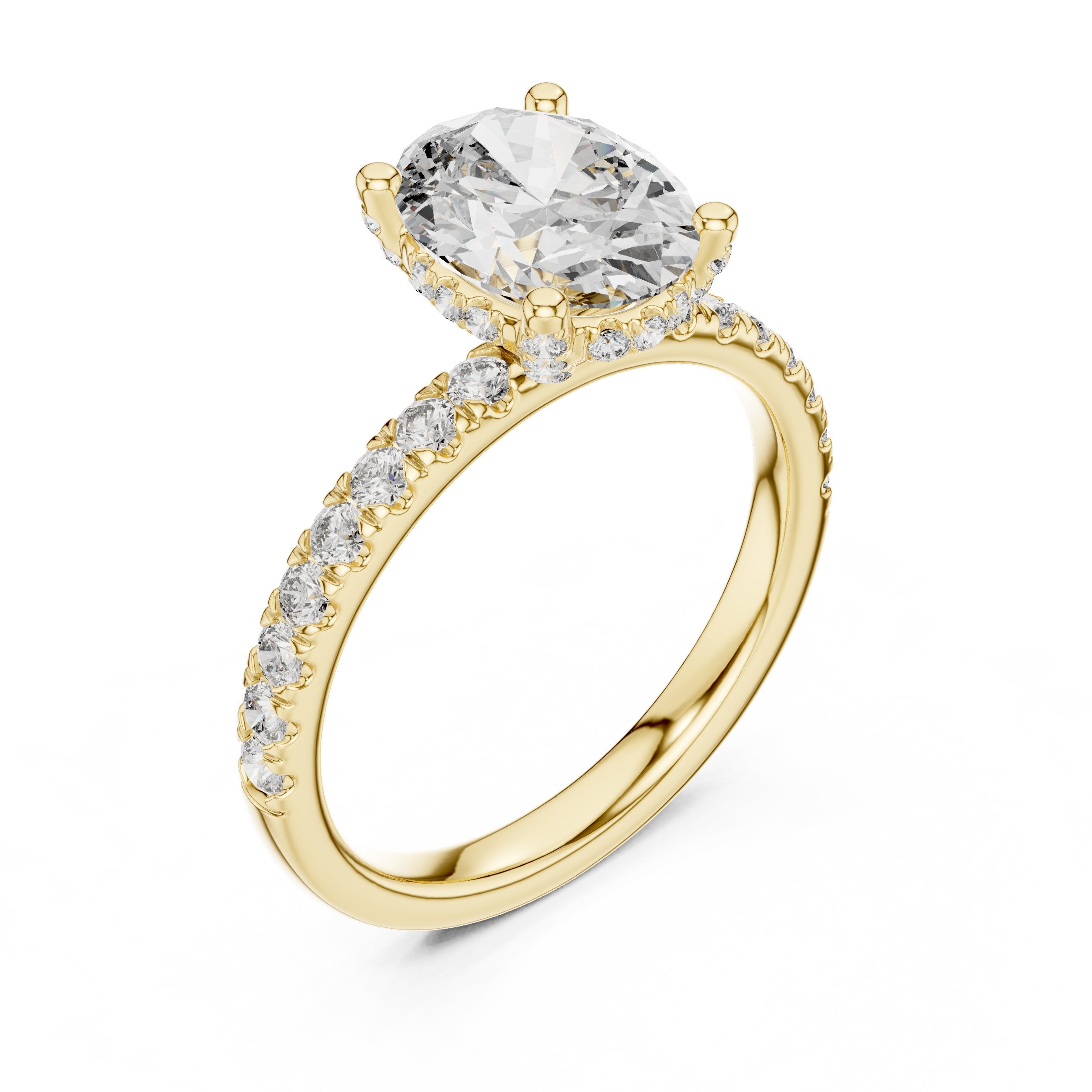 Oval Diamond Engagement Ring with Pavé Band in Yellow Gold - VYKA Diamonds