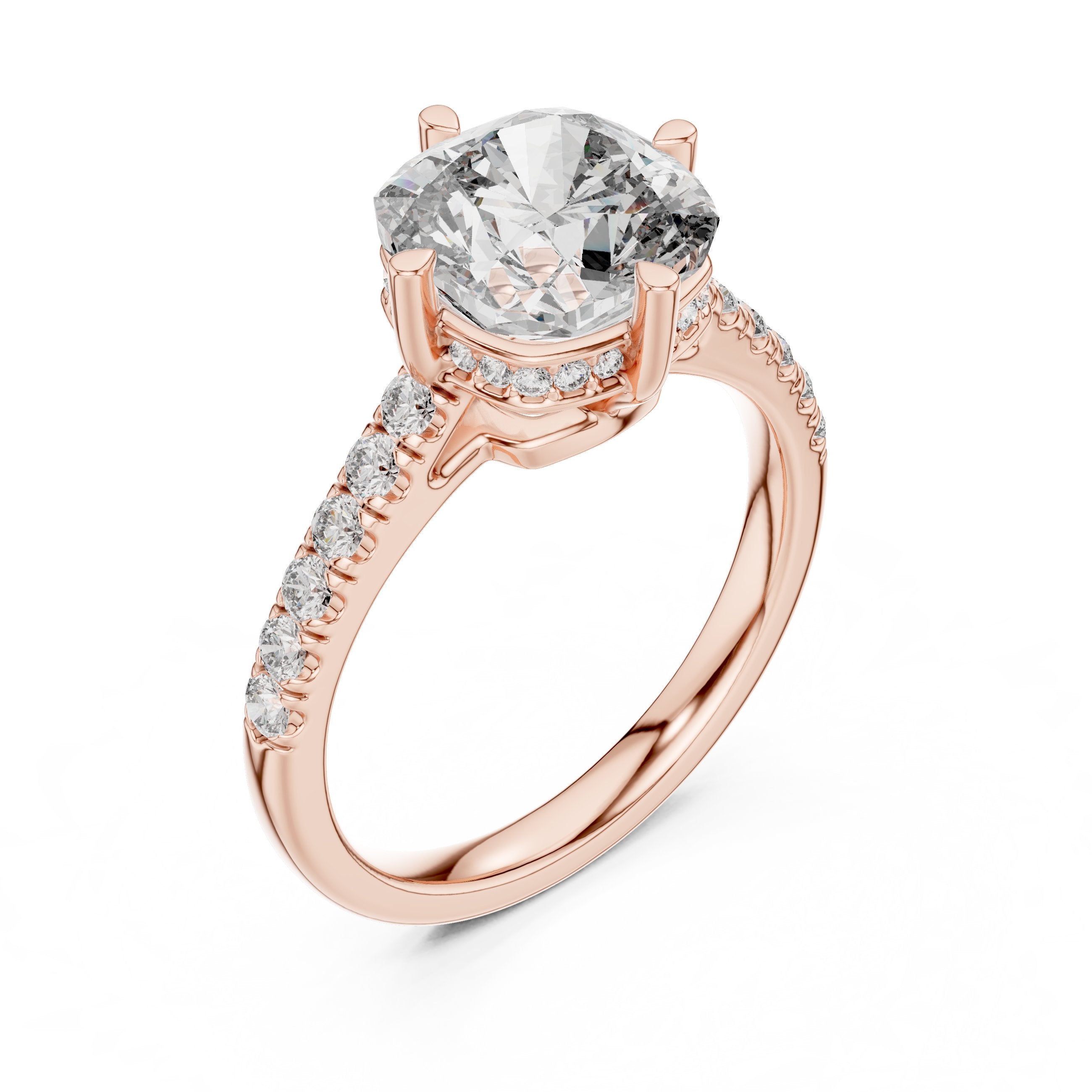 Cushion Cut Engagement Ring with Pavé Band in Rose Gold - VYKA Diamonds