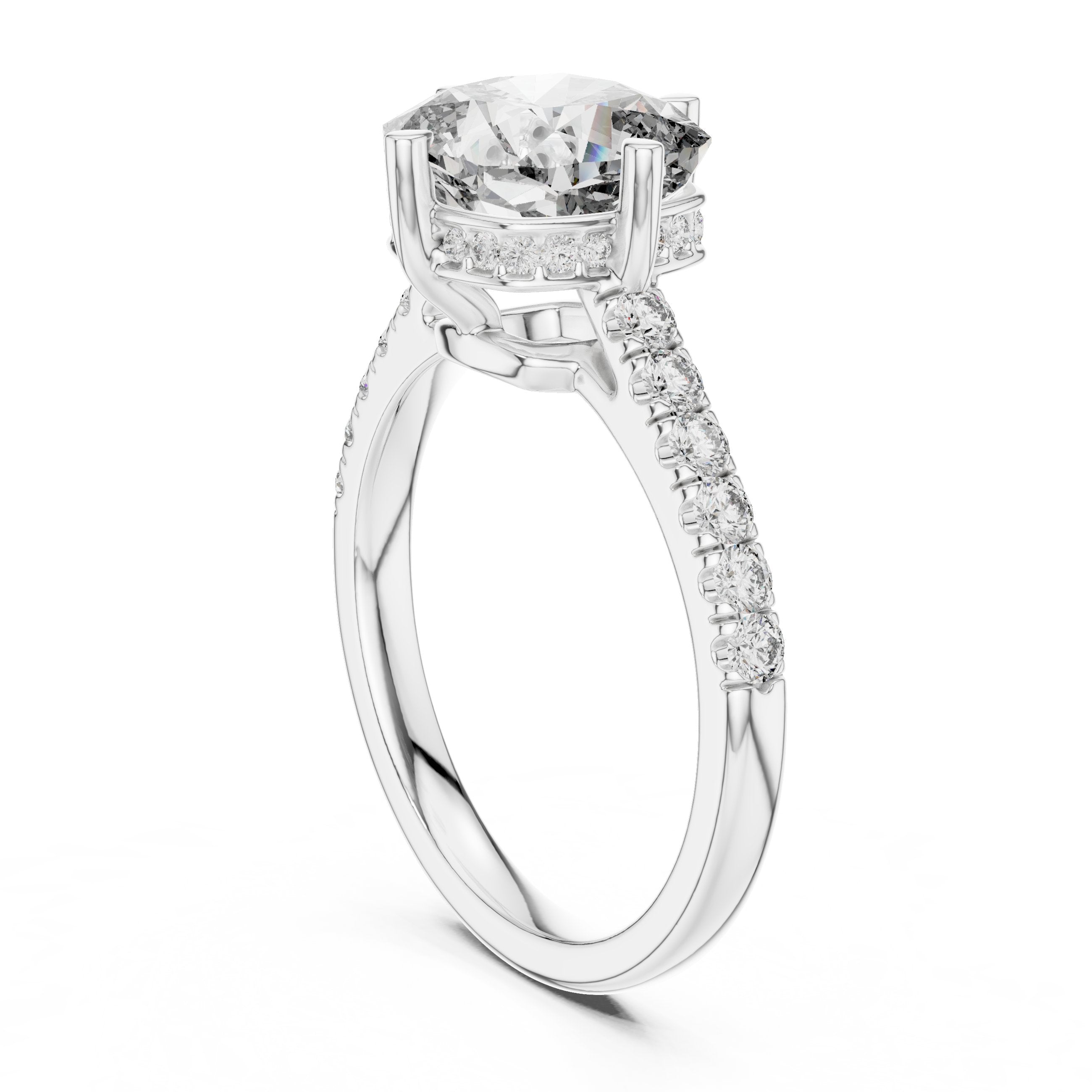 Cushion Cut Engagement Ring with Pavé Band in White Gold - VYKA Diamonds