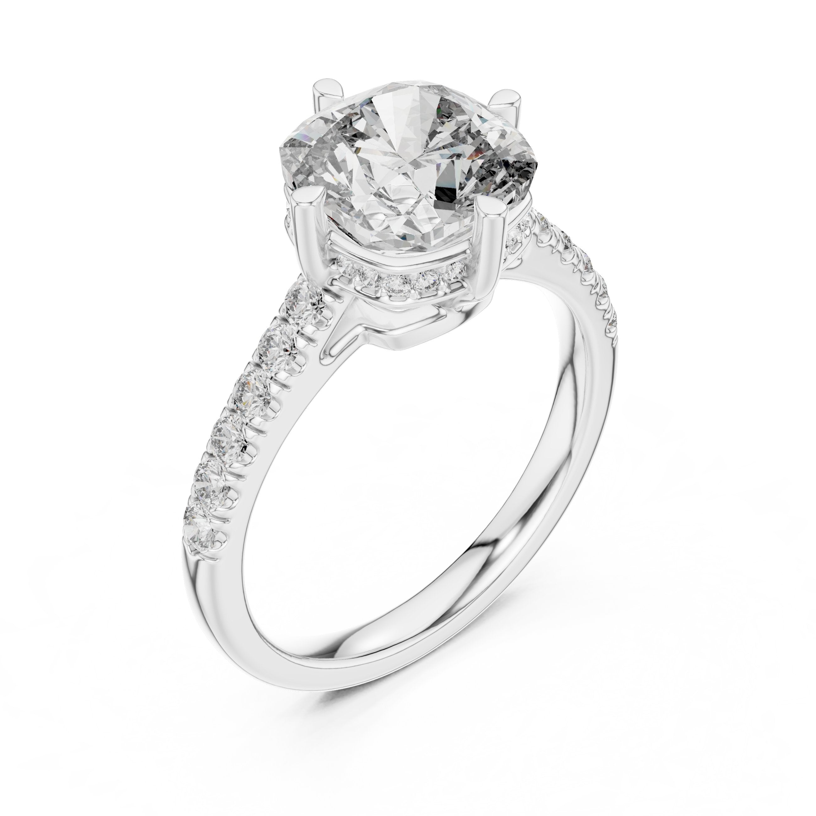 Cushion Cut Engagement Ring with Pavé Band in White Gold - VYKA Diamonds