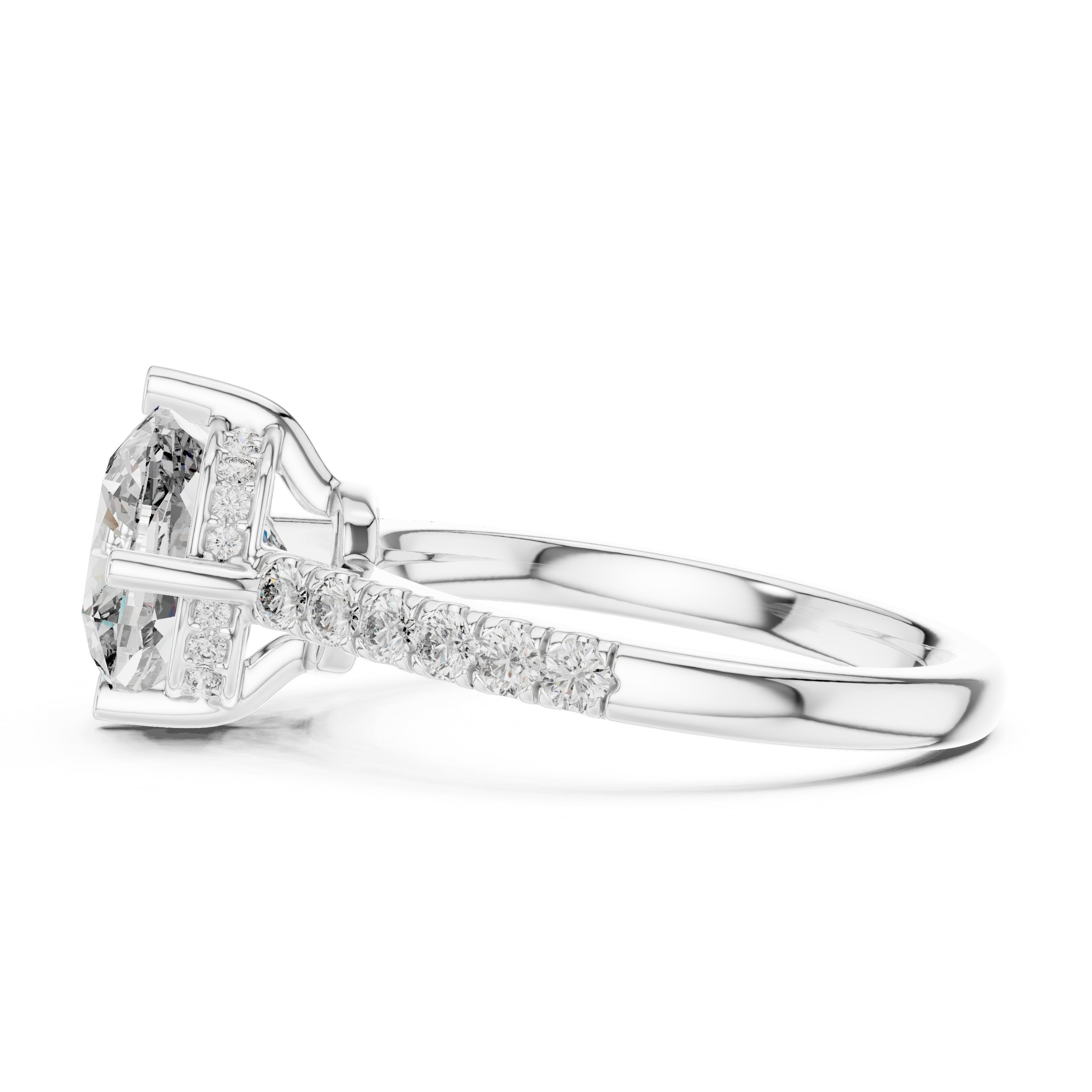 Cushion Cut Engagement Ring with Pavé Band in White Gold - VYKA Diamonds