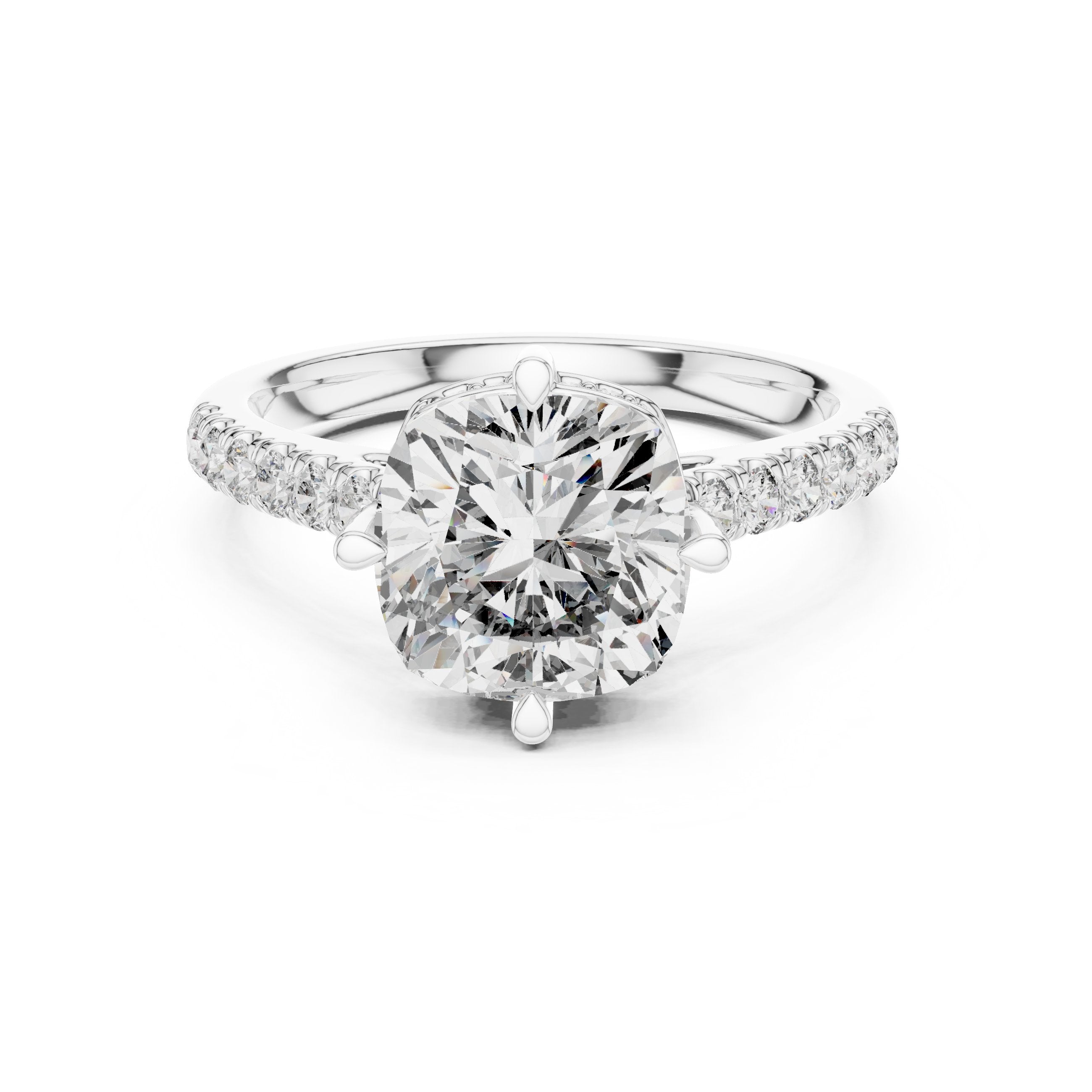 Cushion Cut Engagement Ring with Pavé Band in White Gold - VYKA Diamonds