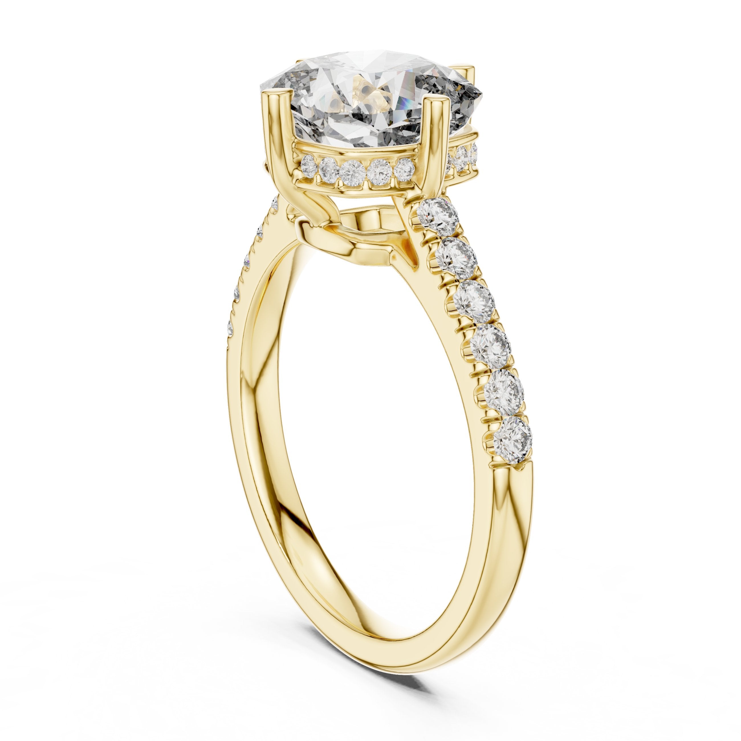 Cushion Cut Engagement Ring with Pavé Band in Yellow Gold - VYKA Diamonds