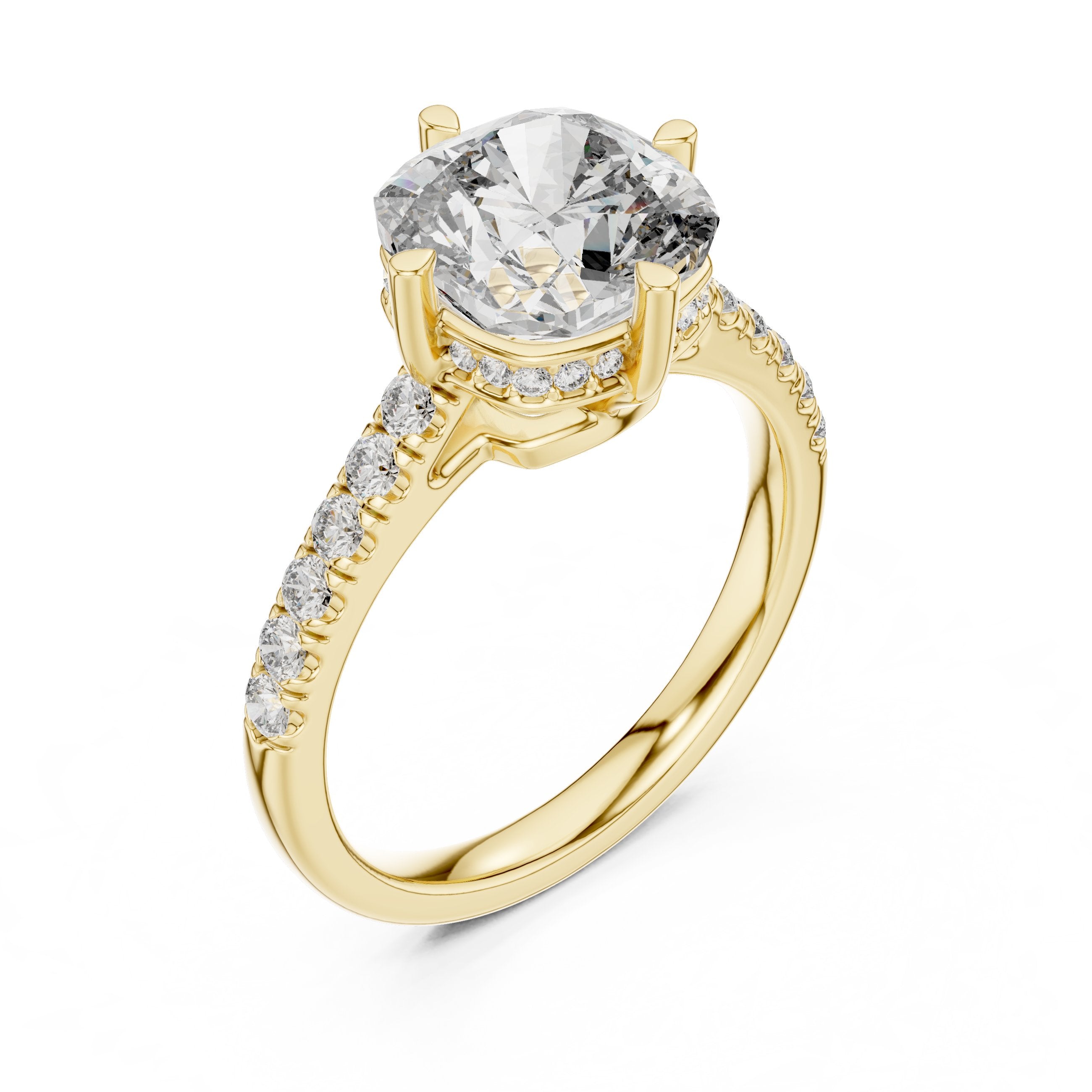 Cushion Cut Engagement Ring with Pavé Band in Yellow Gold - VYKA Diamonds