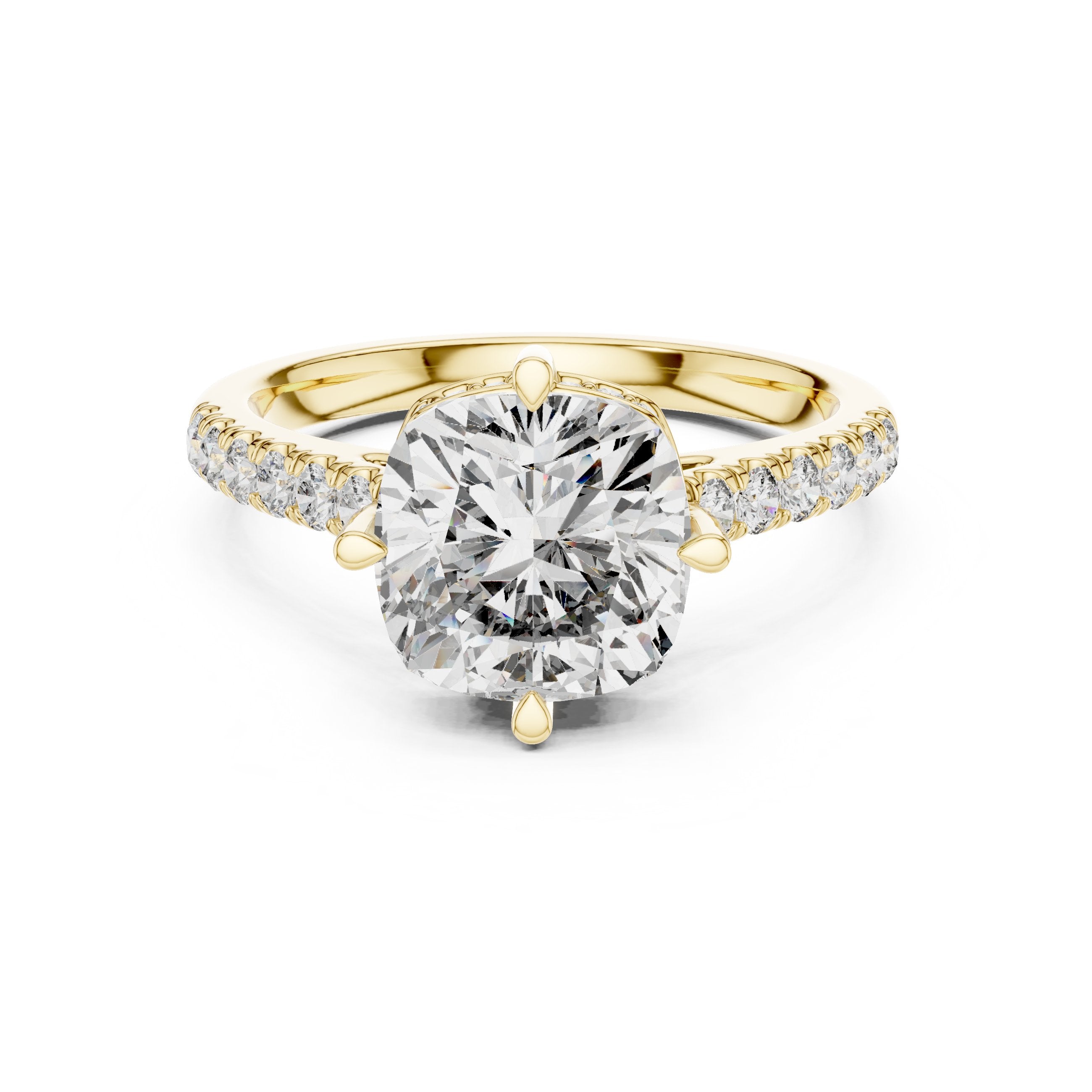 Cushion Cut Engagement Ring with Pavé Band in Yellow Gold - VYKA Diamonds