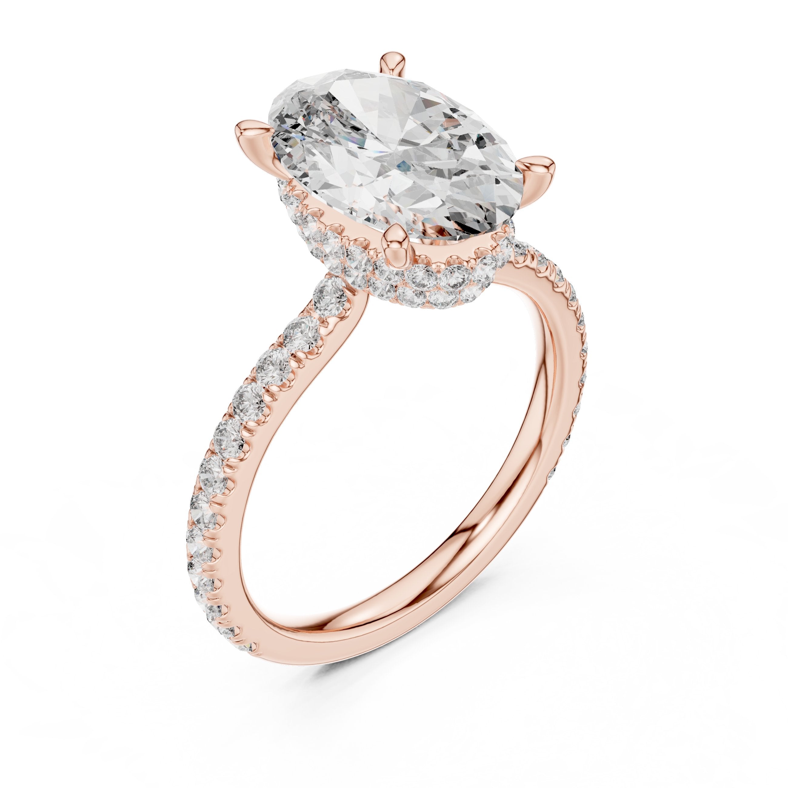 Oval Diamond Engagement Ring with Pavé Band in Rose Gold - VYKA Diamonds