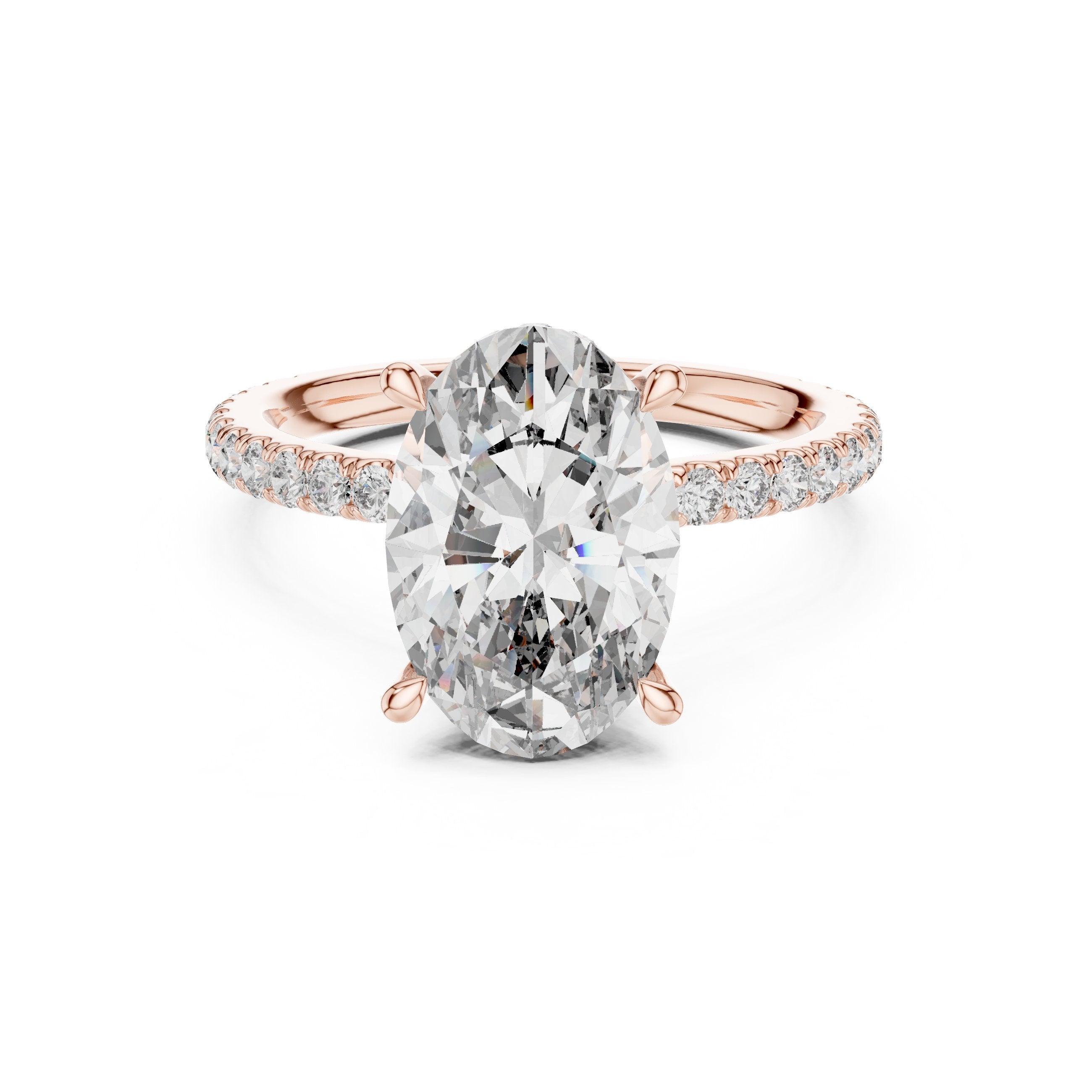 Oval Diamond Engagement Ring with Pavé Band in Rose Gold - VYKA Diamonds