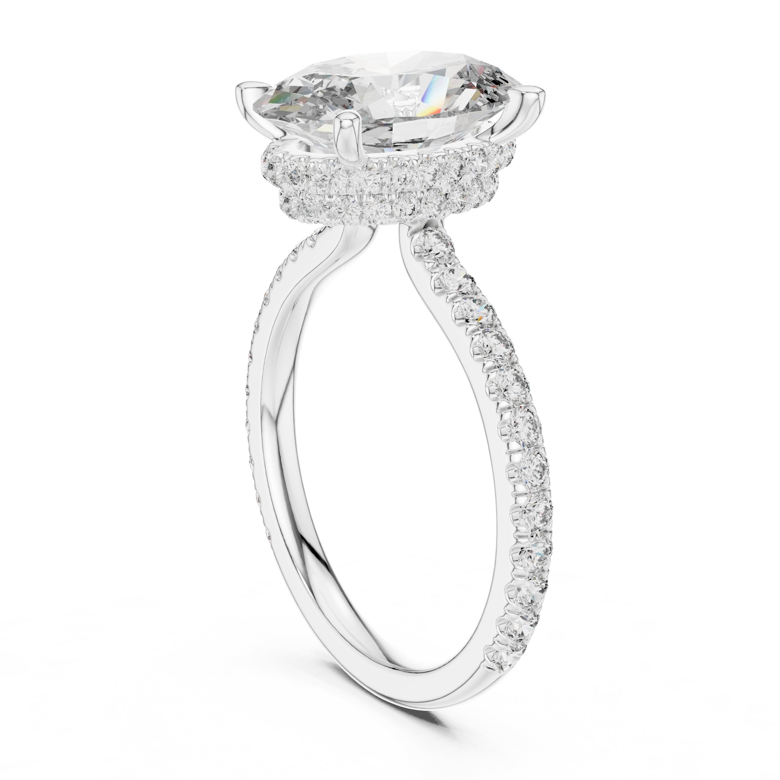 Oval Diamond Engagement Ring with Pavé Band in White Gold - VYKA Diamonds
