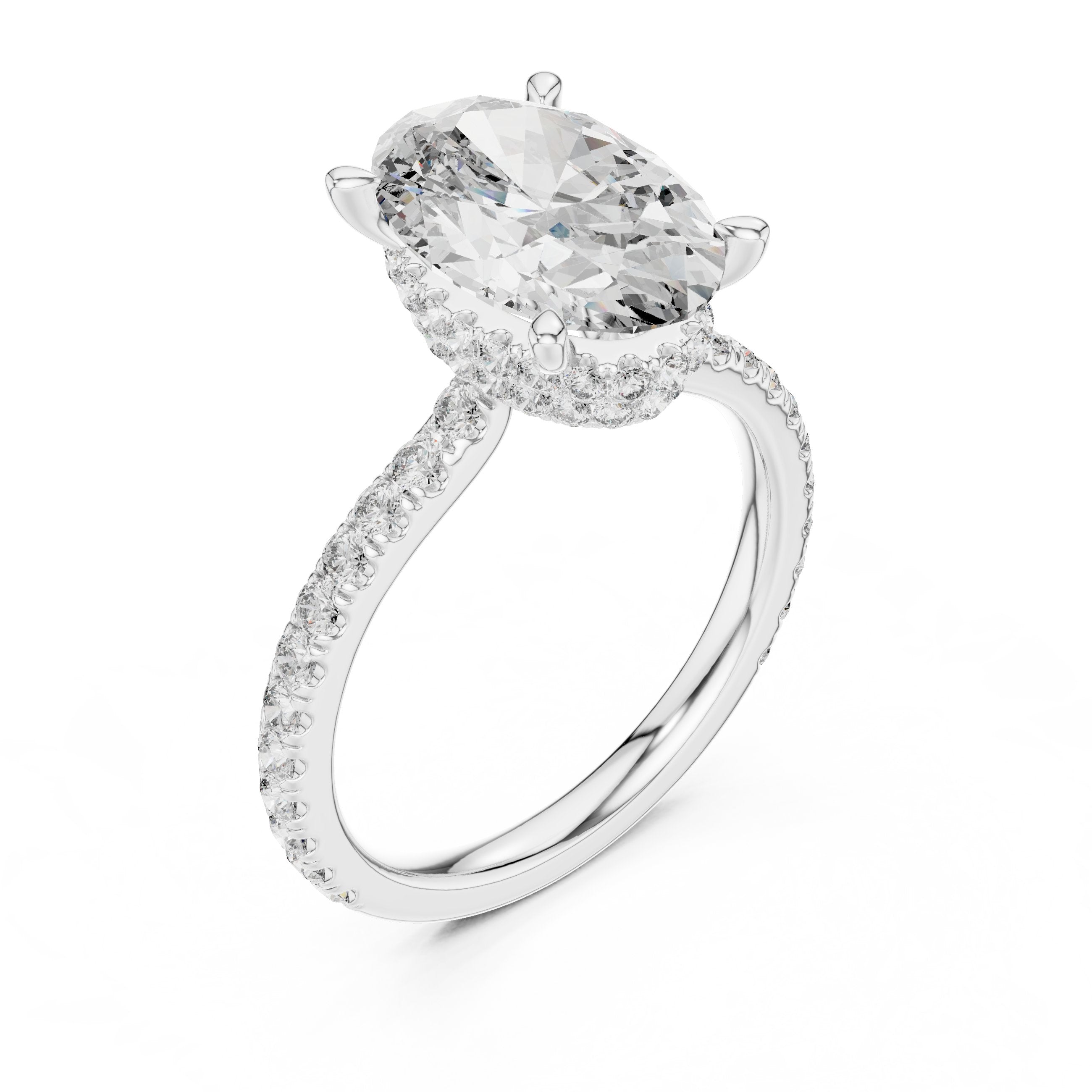 Oval Diamond Engagement Ring with Pavé Band in White Gold - VYKA Diamonds