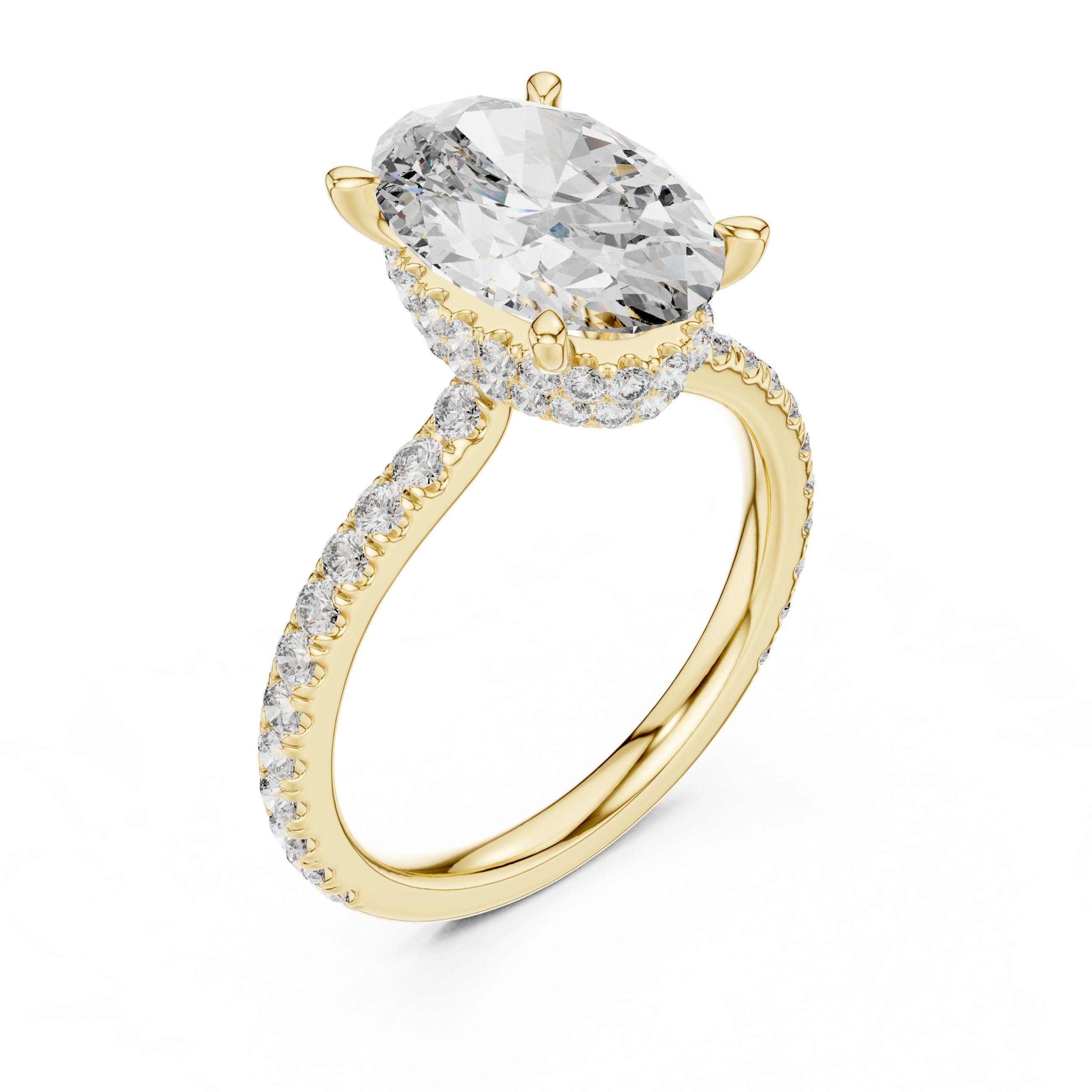 Oval Diamond Engagement Ring with Pavé Band in Yellow Gold - VYKA Diamonds