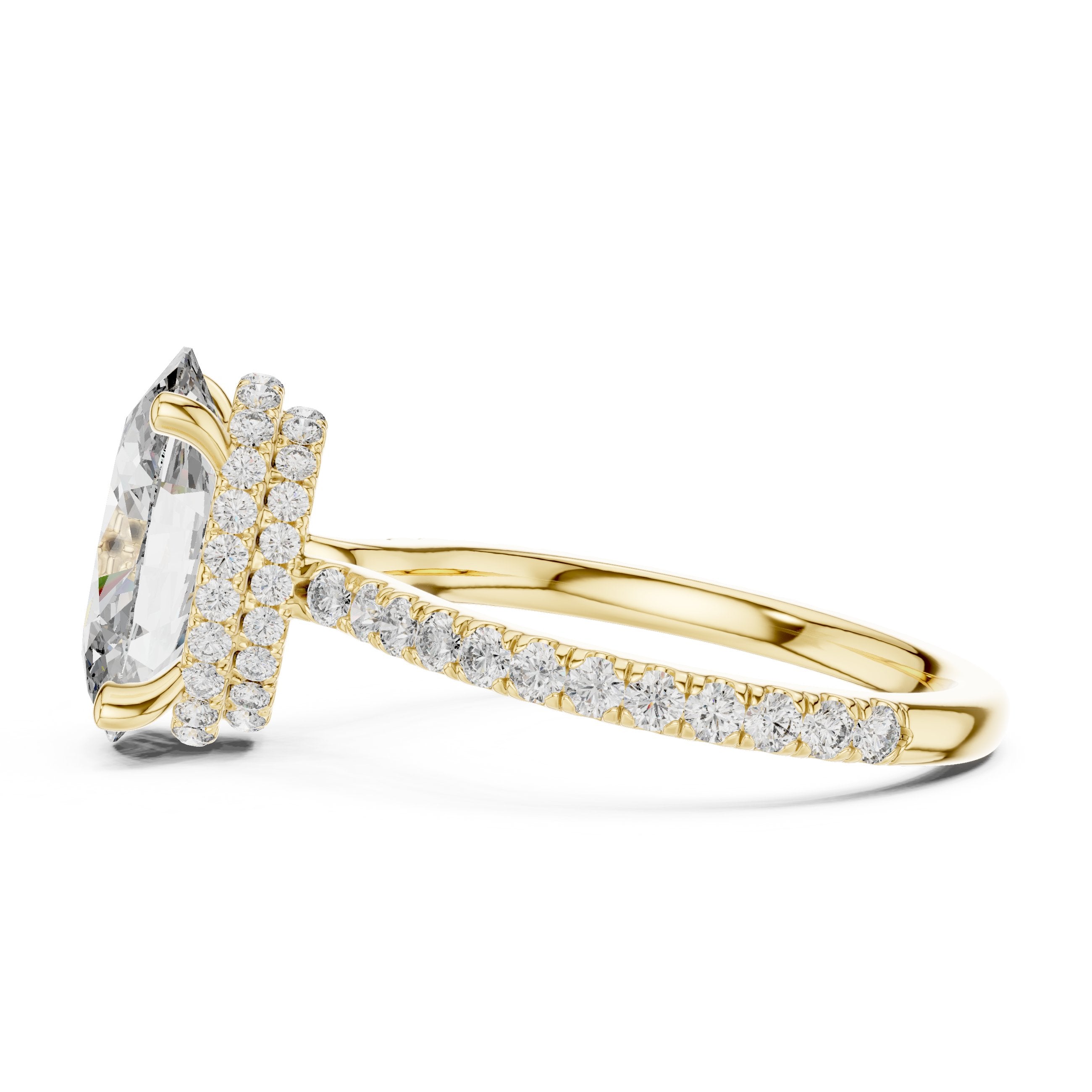 Oval Diamond Engagement Ring with Pavé Band in Yellow Gold - VYKA Diamonds