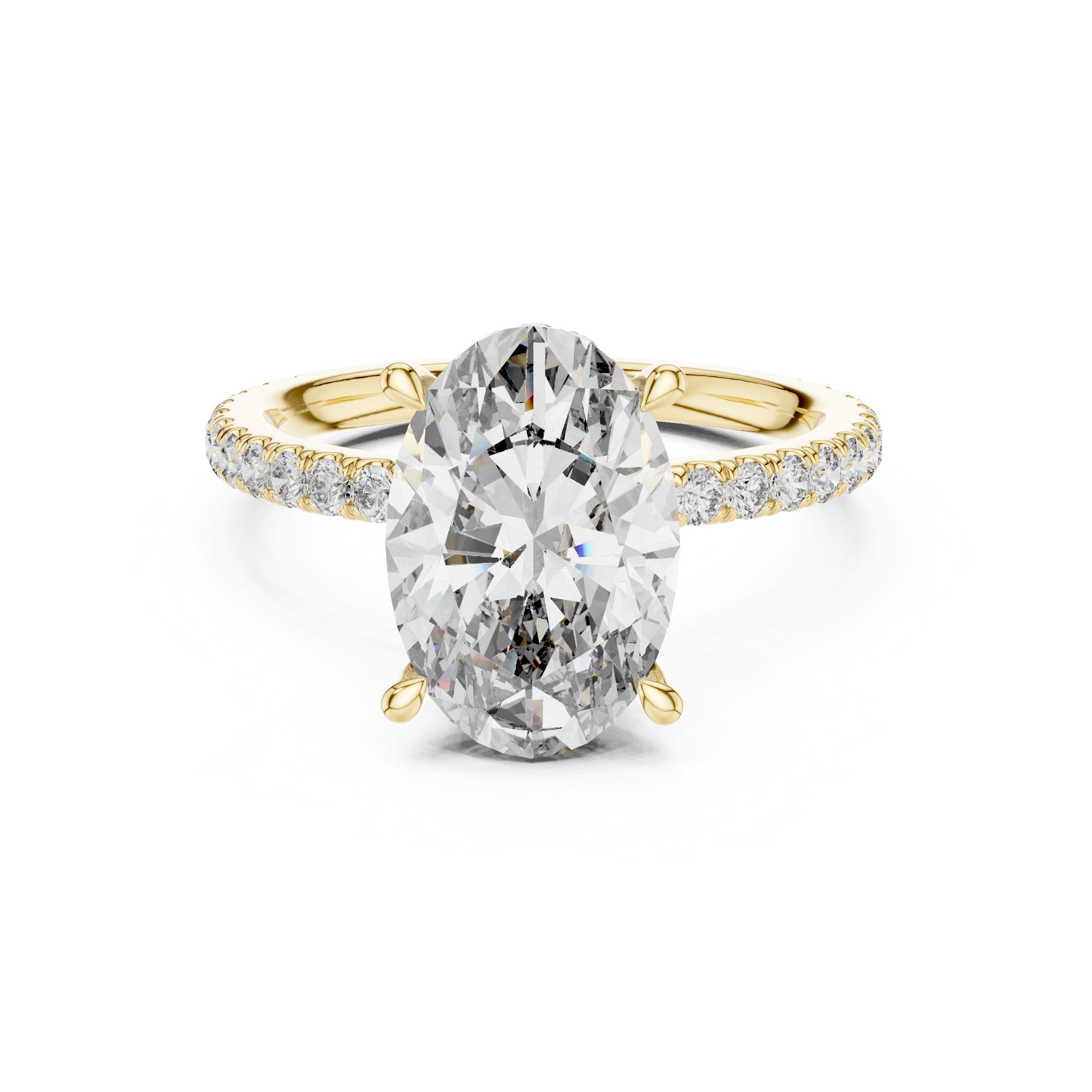 Oval Diamond Engagement Ring with Pavé Band in Yellow Gold - VYKA Diamonds