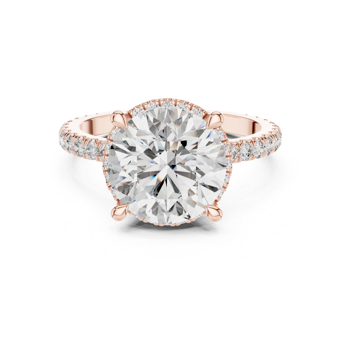Round Diamond Halo Engagement Ring with Pavé Wrap Band
