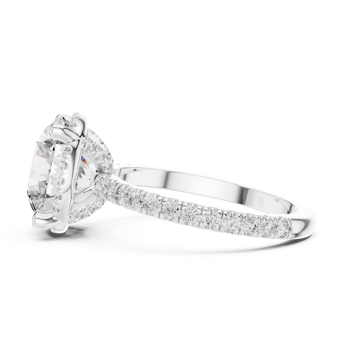 Round Diamond Halo Engagement Ring with Pavé Wrap Band