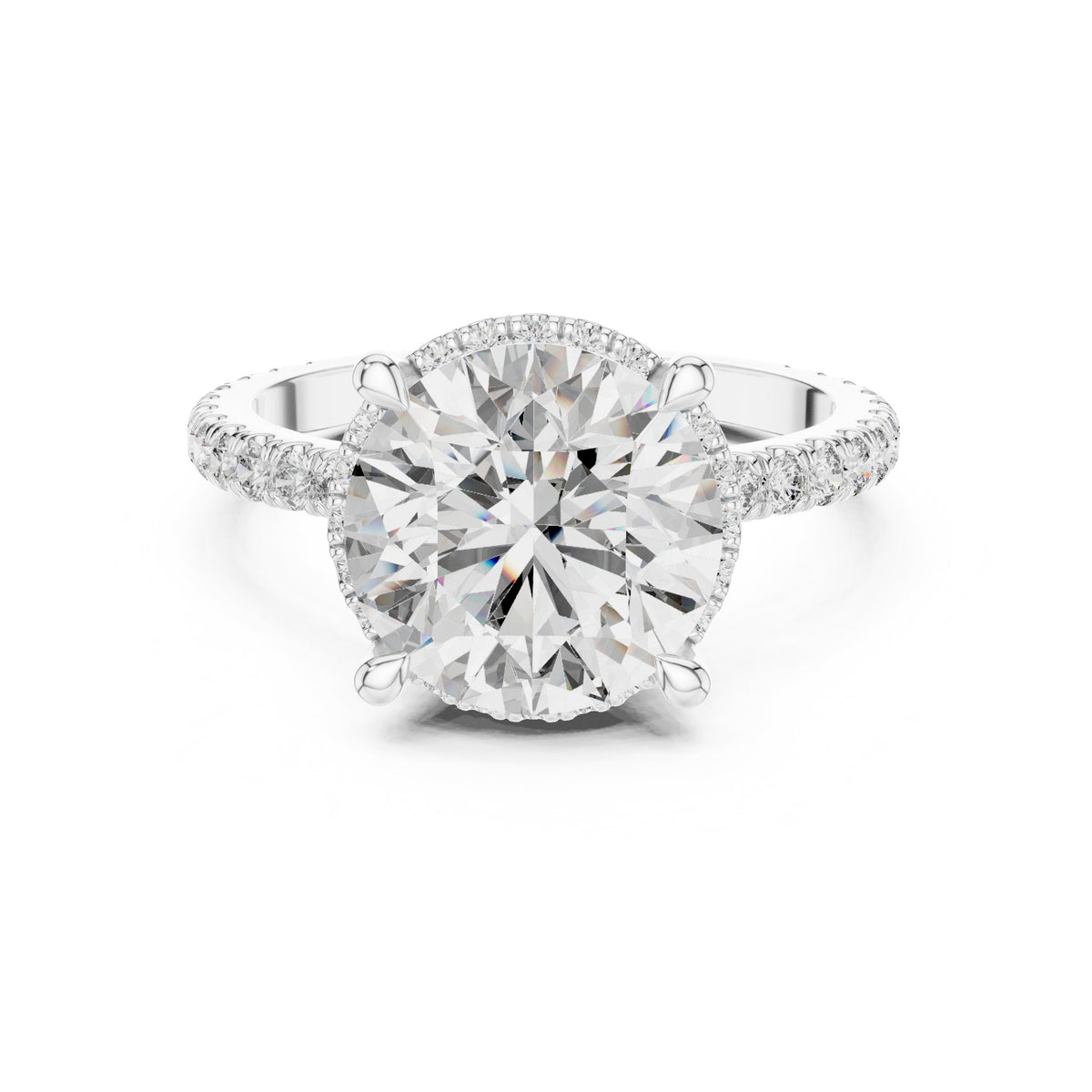 Round Diamond Halo Engagement Ring with Pavé Wrap Band