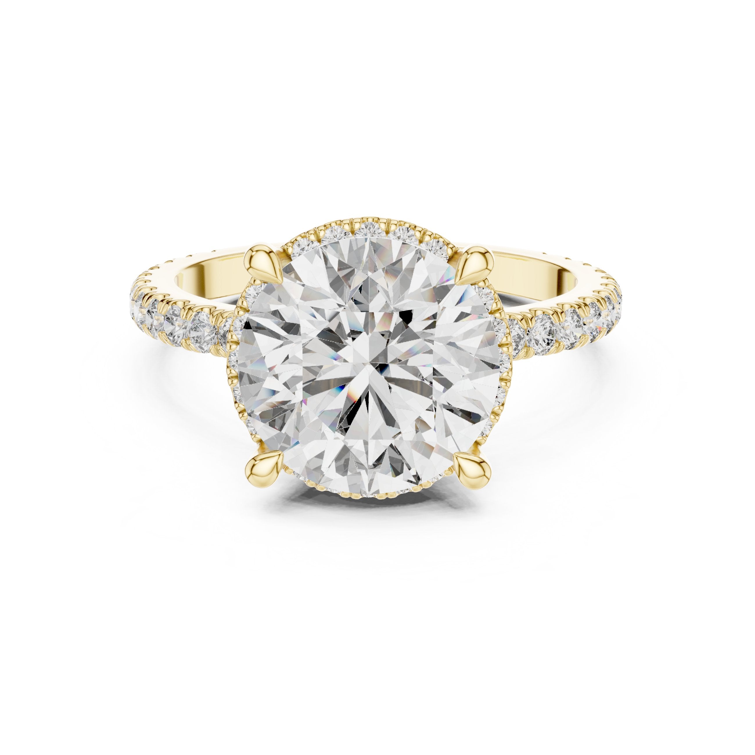 Round Diamond Halo Engagement Ring with Pavé Wrap Band in Yellow Gold - VYKA Diamonds