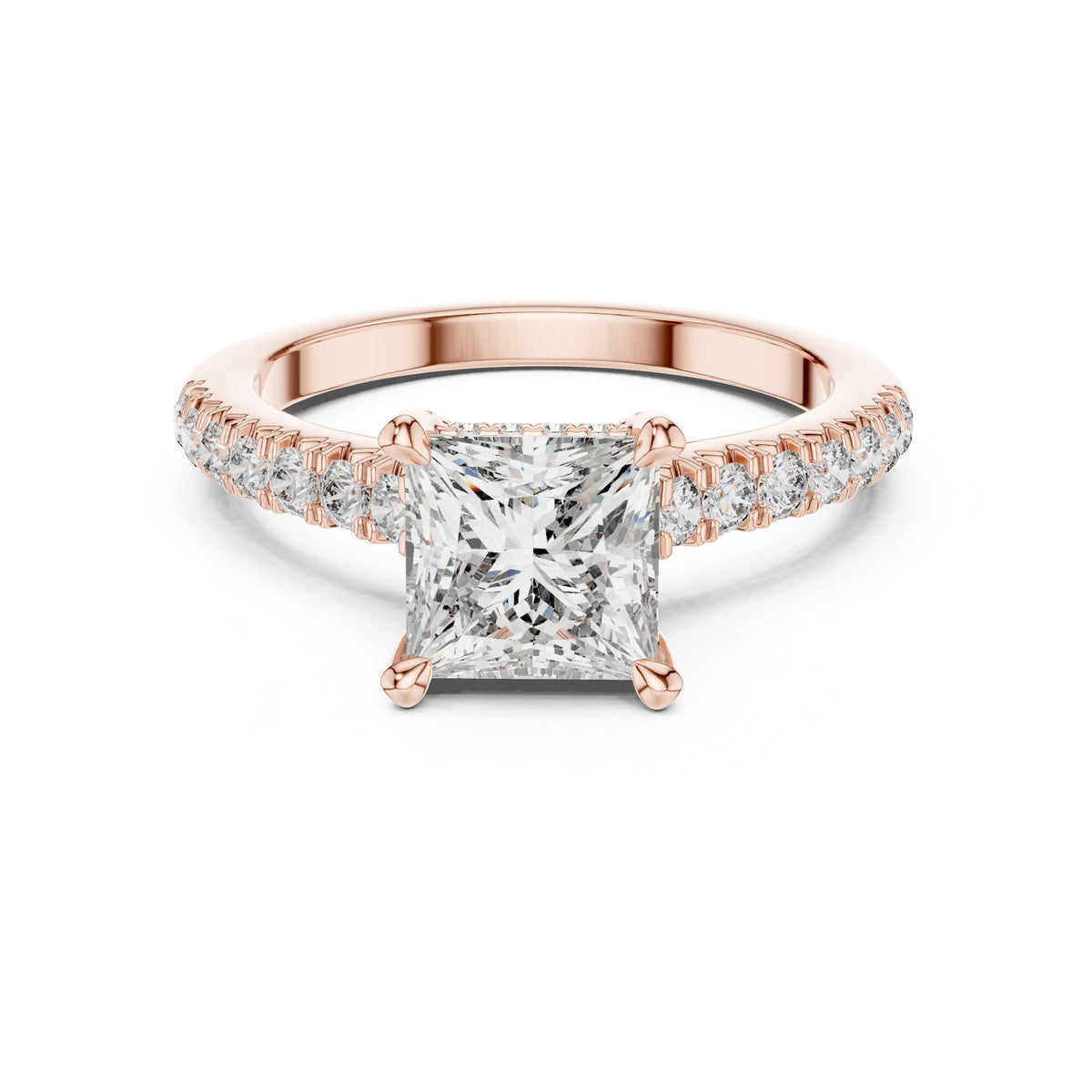 Princess Cut Engagement Ring with Pavé Band