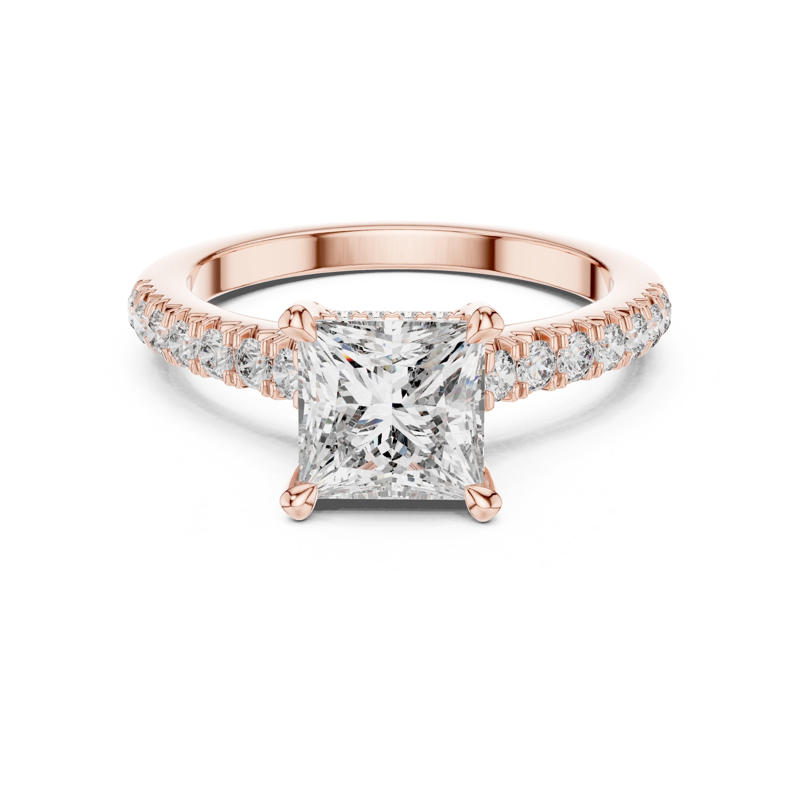 Princess Cut Engagement Ring with Pavé Band in Rose Gold - VYKA Diamonds