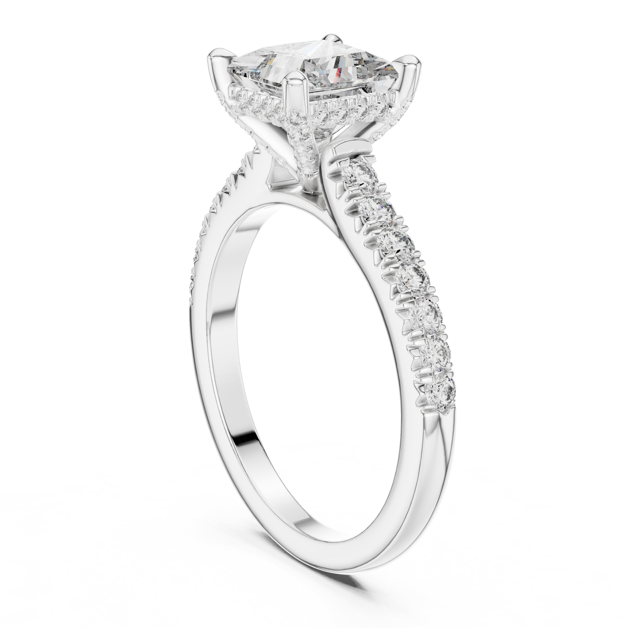 Princess Cut Engagement Ring with Pavé Band in White Gold - VYKA Diamonds