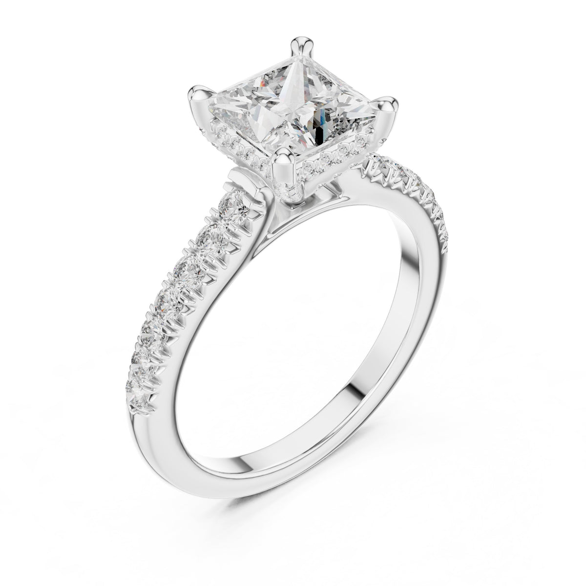 Princess Cut Engagement Ring with Pavé Band