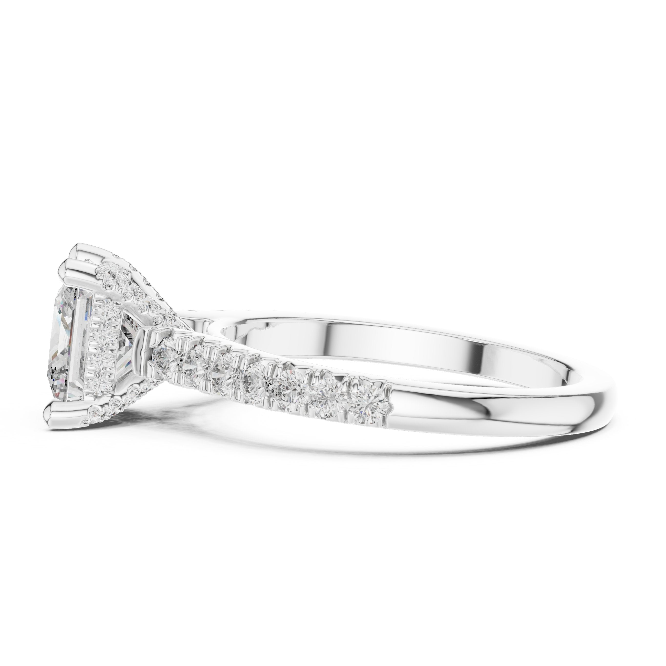 Princess Cut Engagement Ring with Pavé Band in White Gold - VYKA Diamonds
