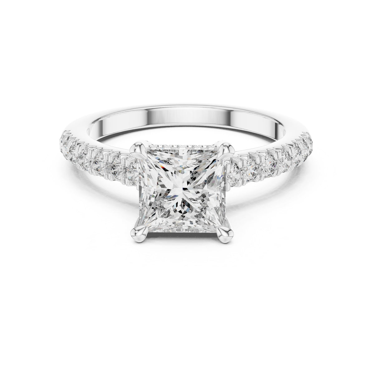 Princess Cut Engagement Ring with Pavé Band