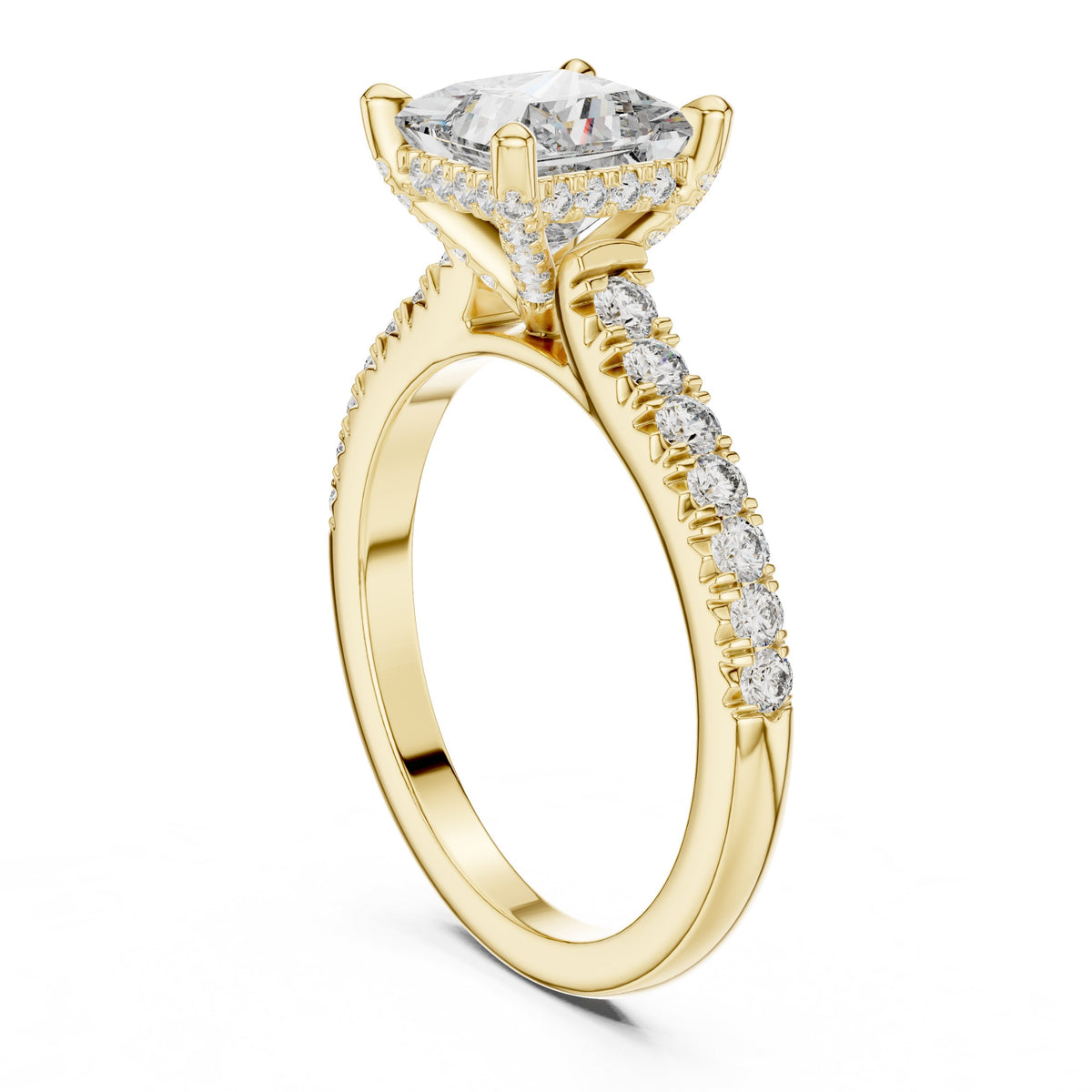 Princess Cut Engagement Ring with Pavé Band