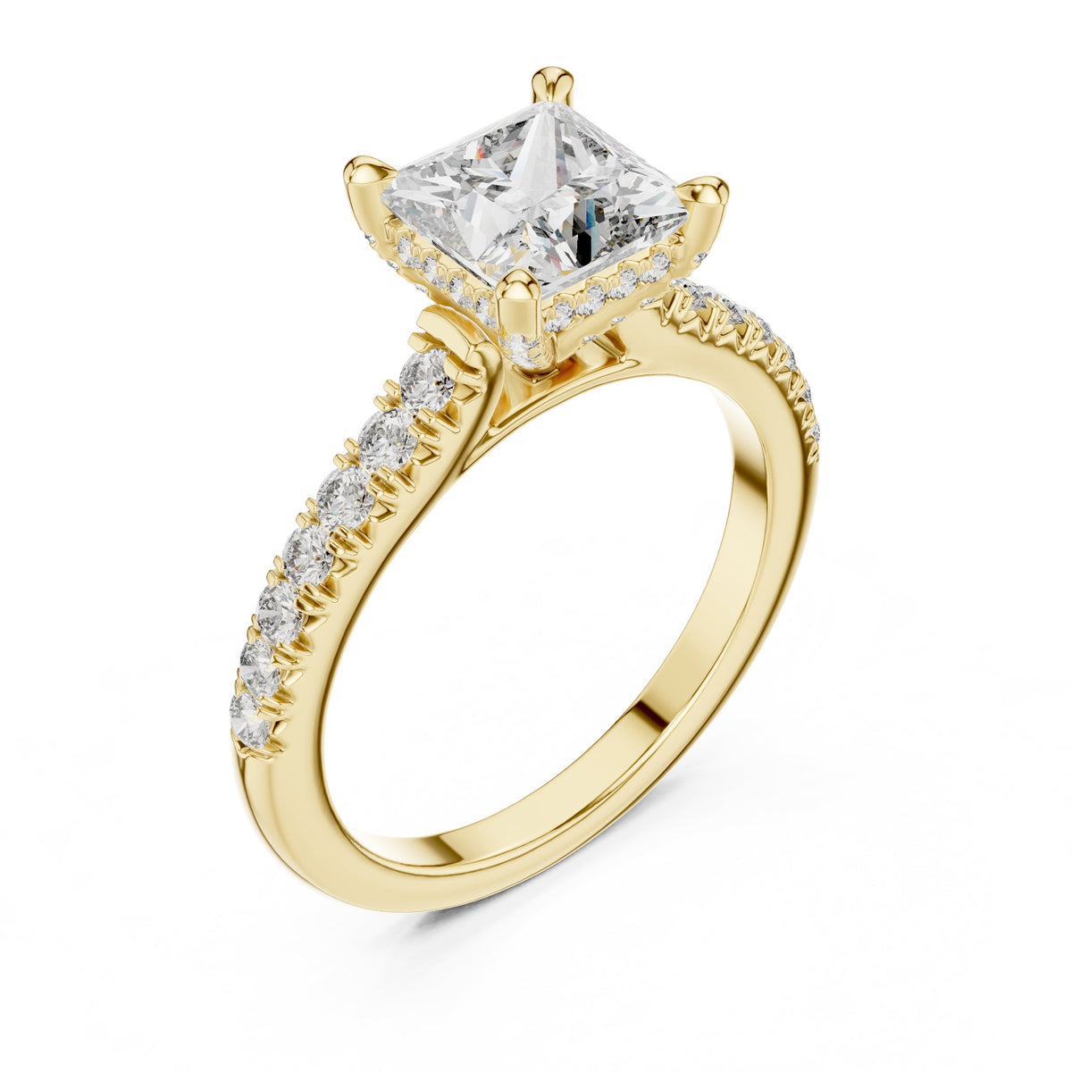 Princess Cut Engagement Ring with Pavé Band