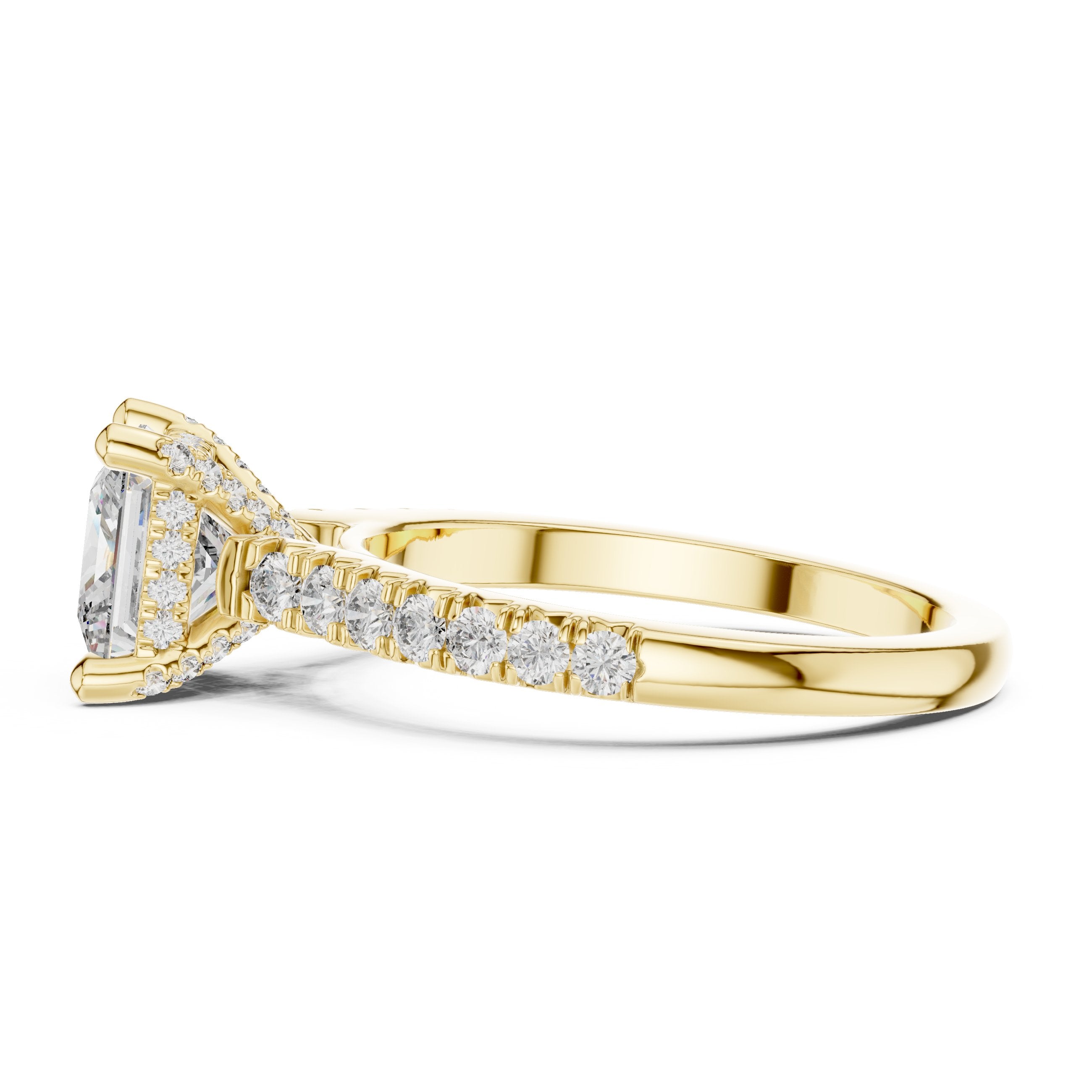 Princess Cut Engagement Ring with Pavé Band in Yellow Gold - VYKA Diamonds