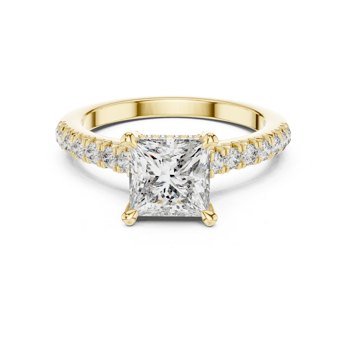 Princess Cut Engagement Ring with Pavé Band