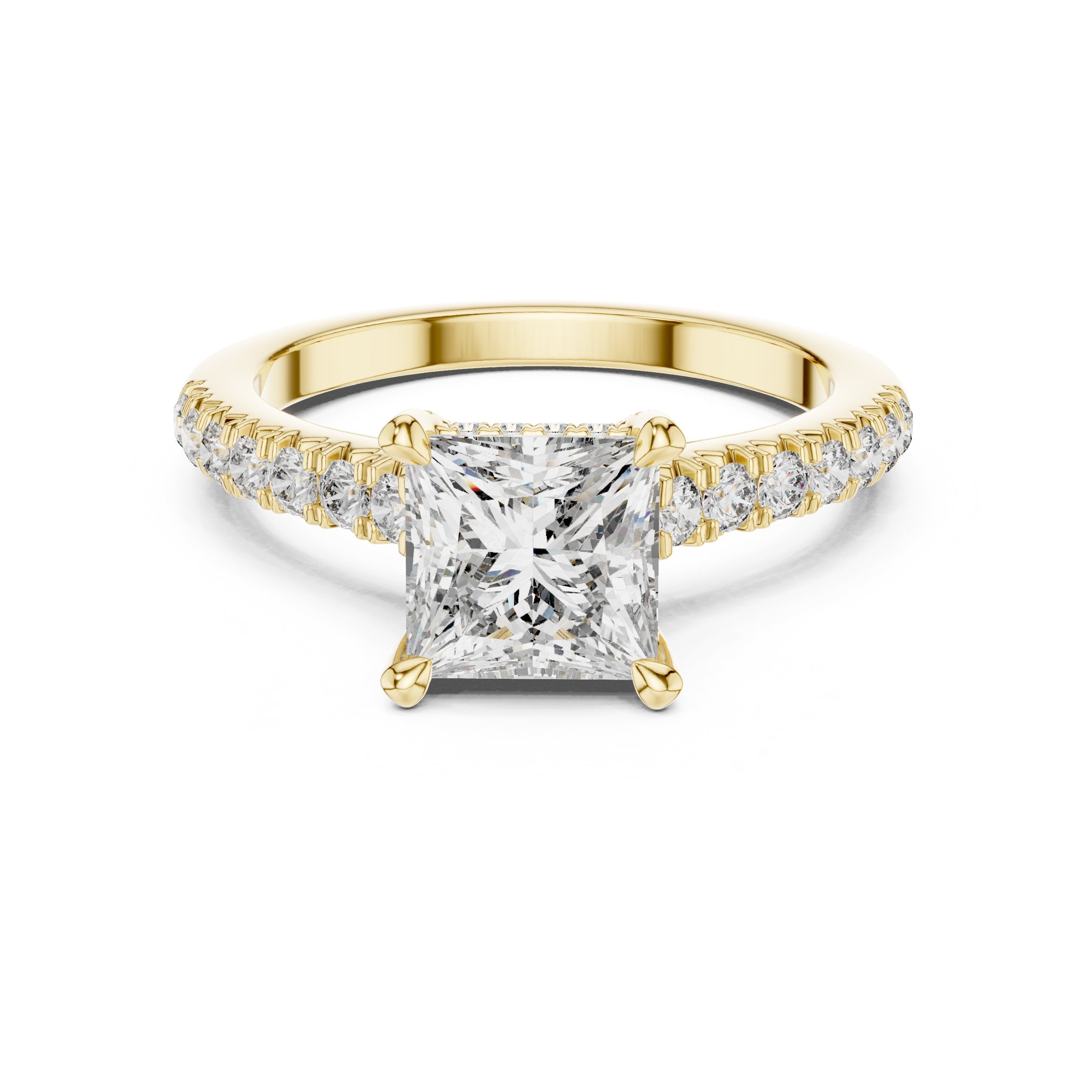 Princess Cut Engagement Ring with Pavé Band in Yellow Gold - VYKA Diamonds