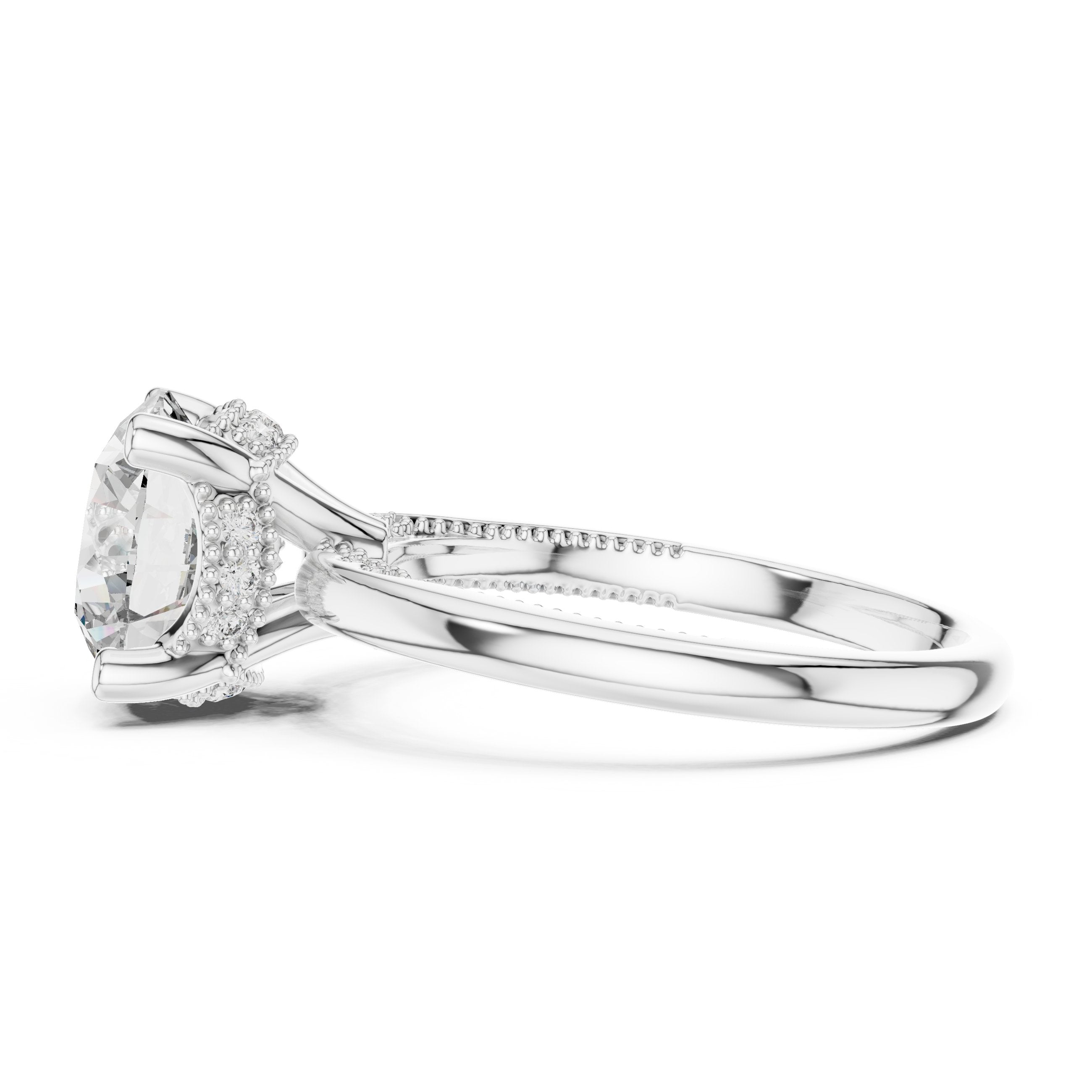 Round Diamond Solitaire Engagement Ring with Vintage Milgrain Band in White Gold - VYKA Diamonds